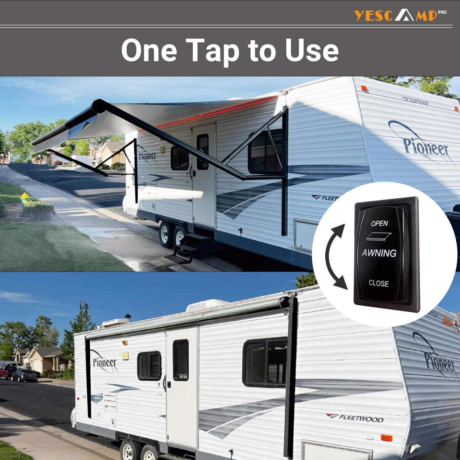 Motorized Retractable RV Awning Complete Kit for Trailers
