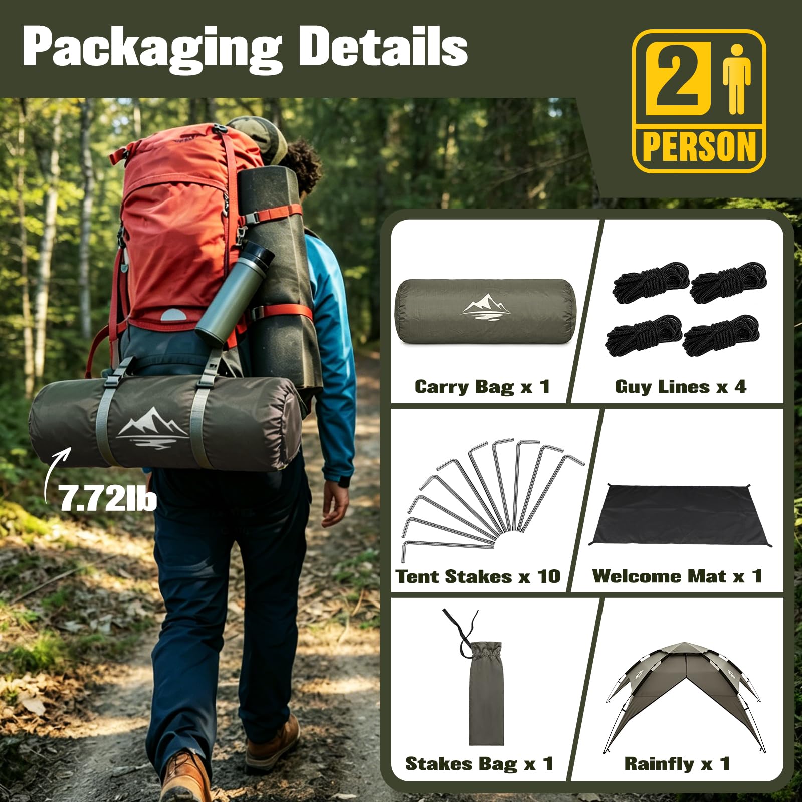 2-4 Person Instant Waterproof Camping Tent with Rainfly