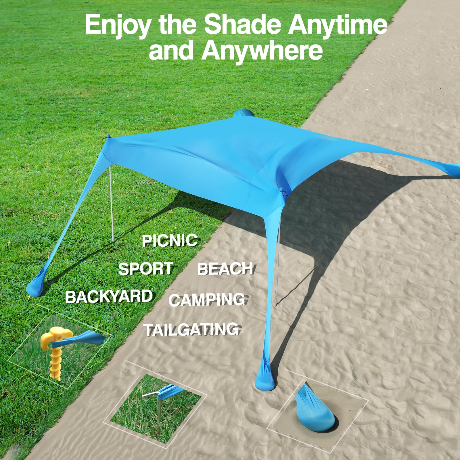 Rhino Valley UPF50+ Beach Tent Shade Canopy with Sandbags