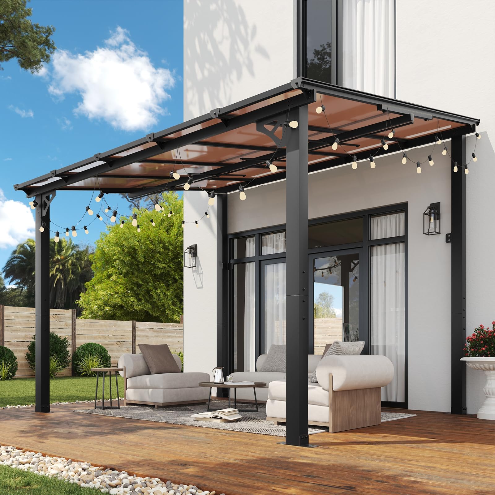 Wall-Mounted Outdoor Pergola for Patio Shade Cover