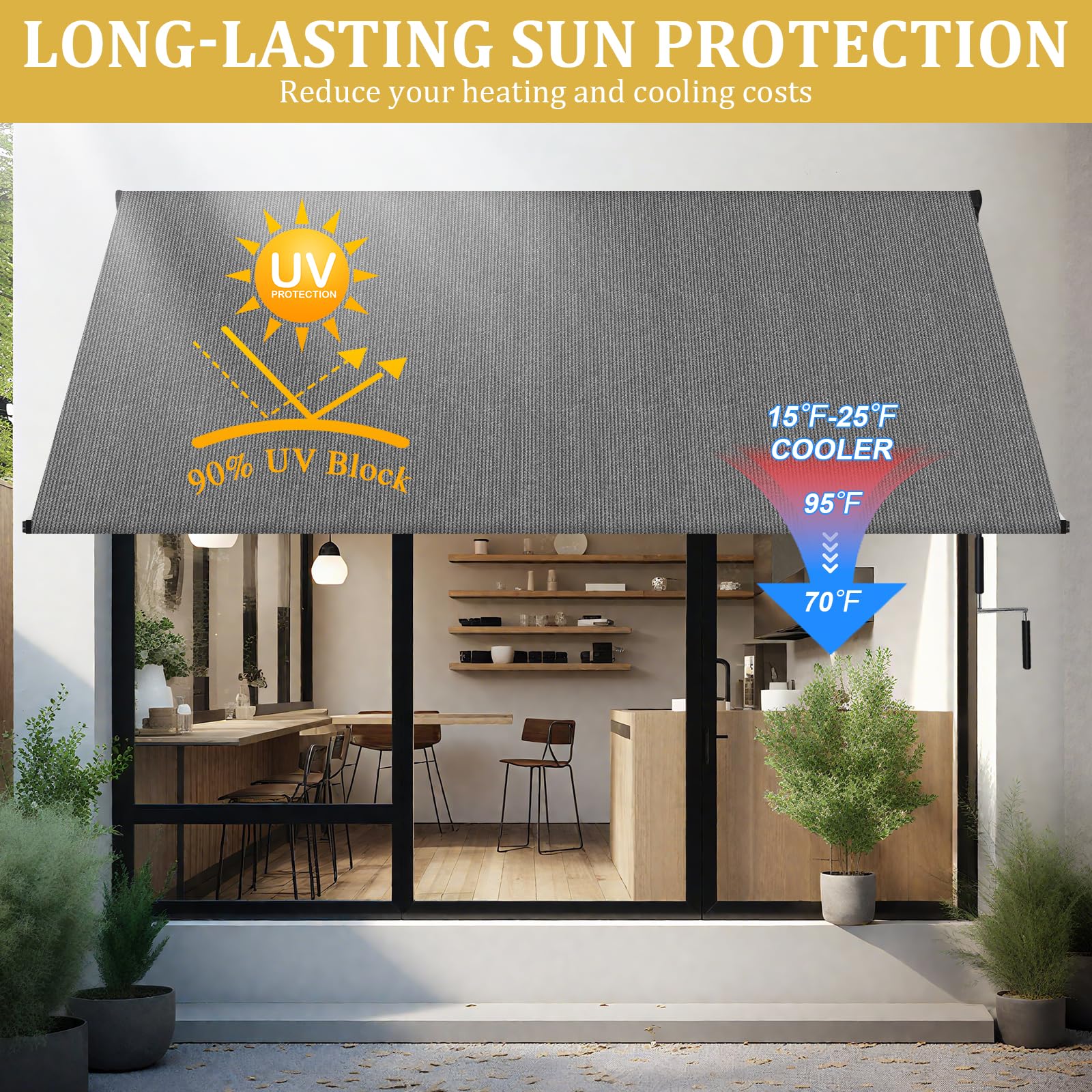 Manual Retractable Patio Awning with Roll-Up Shade