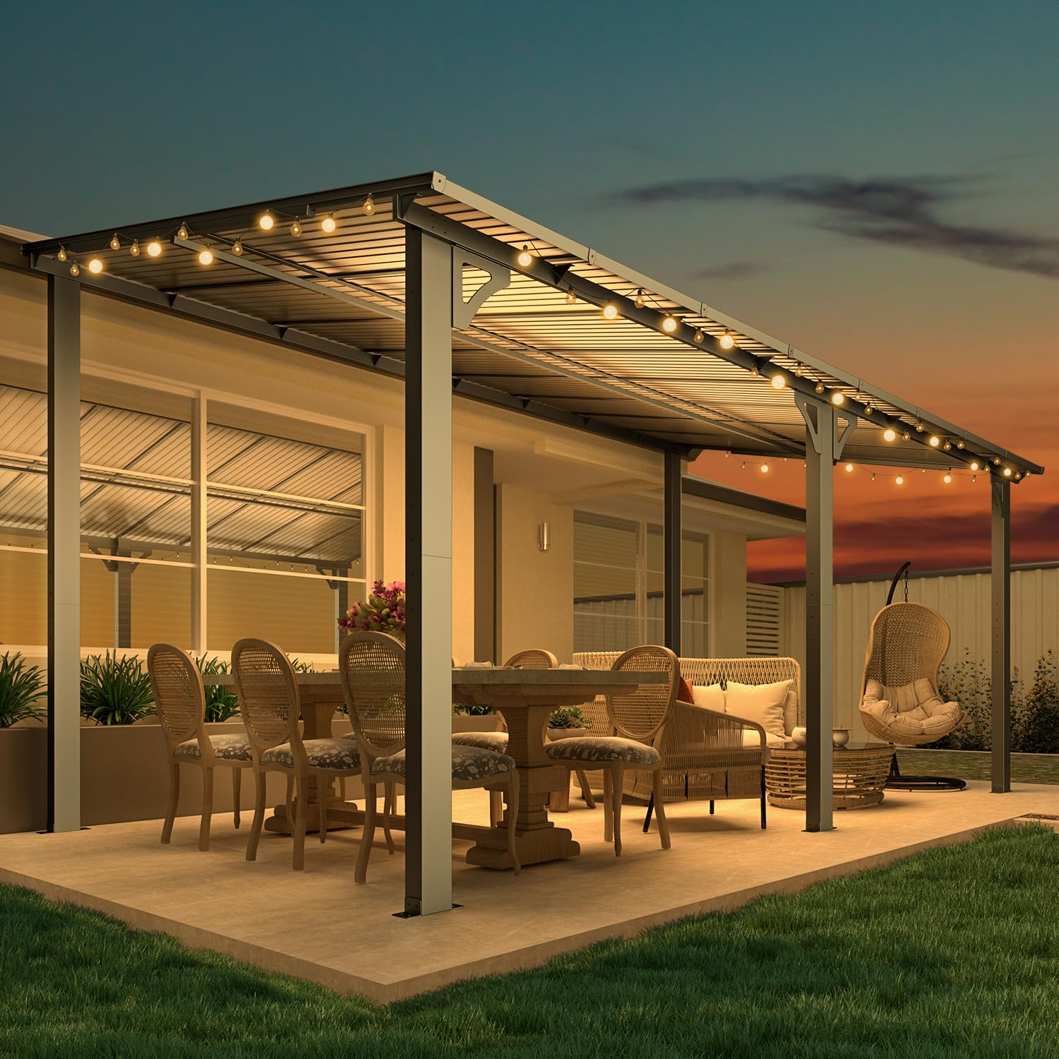 Wall-Mounted Hardtop Gazebo Awning for Backyard Patio