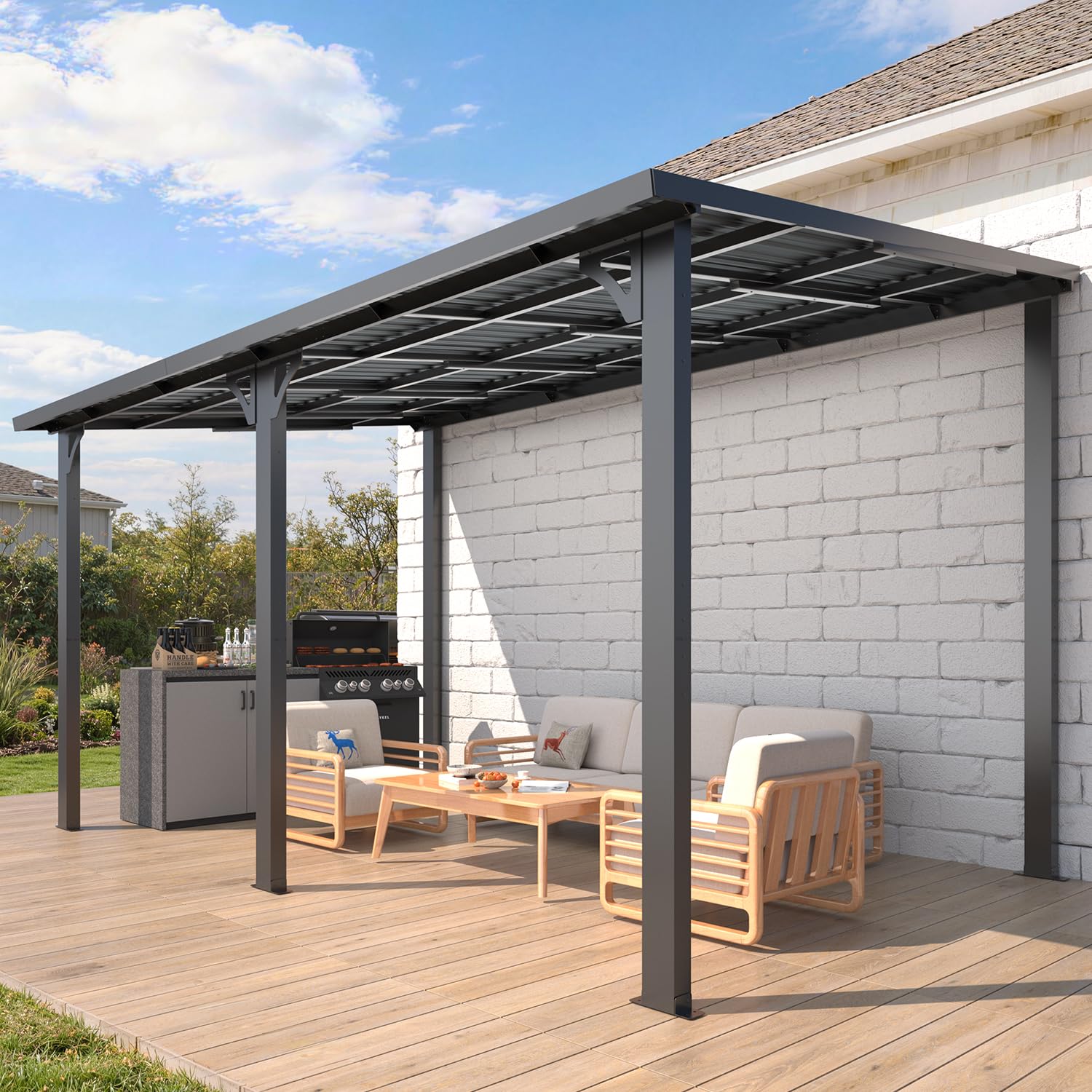 Wall-Mounted Hardtop Gazebo Awning for Backyard Patio