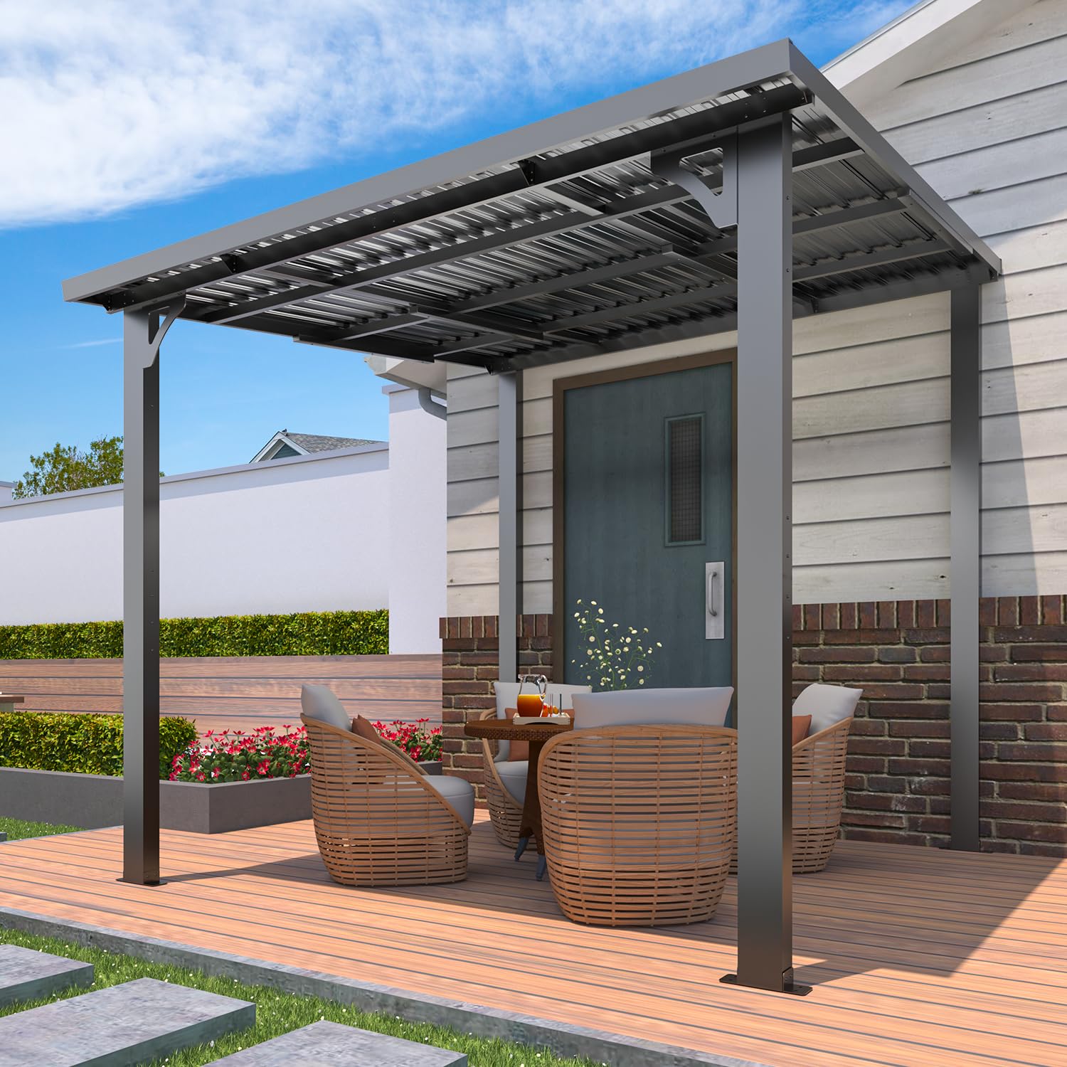 Wall-Mounted Hardtop Gazebo Awning for Backyard Patio