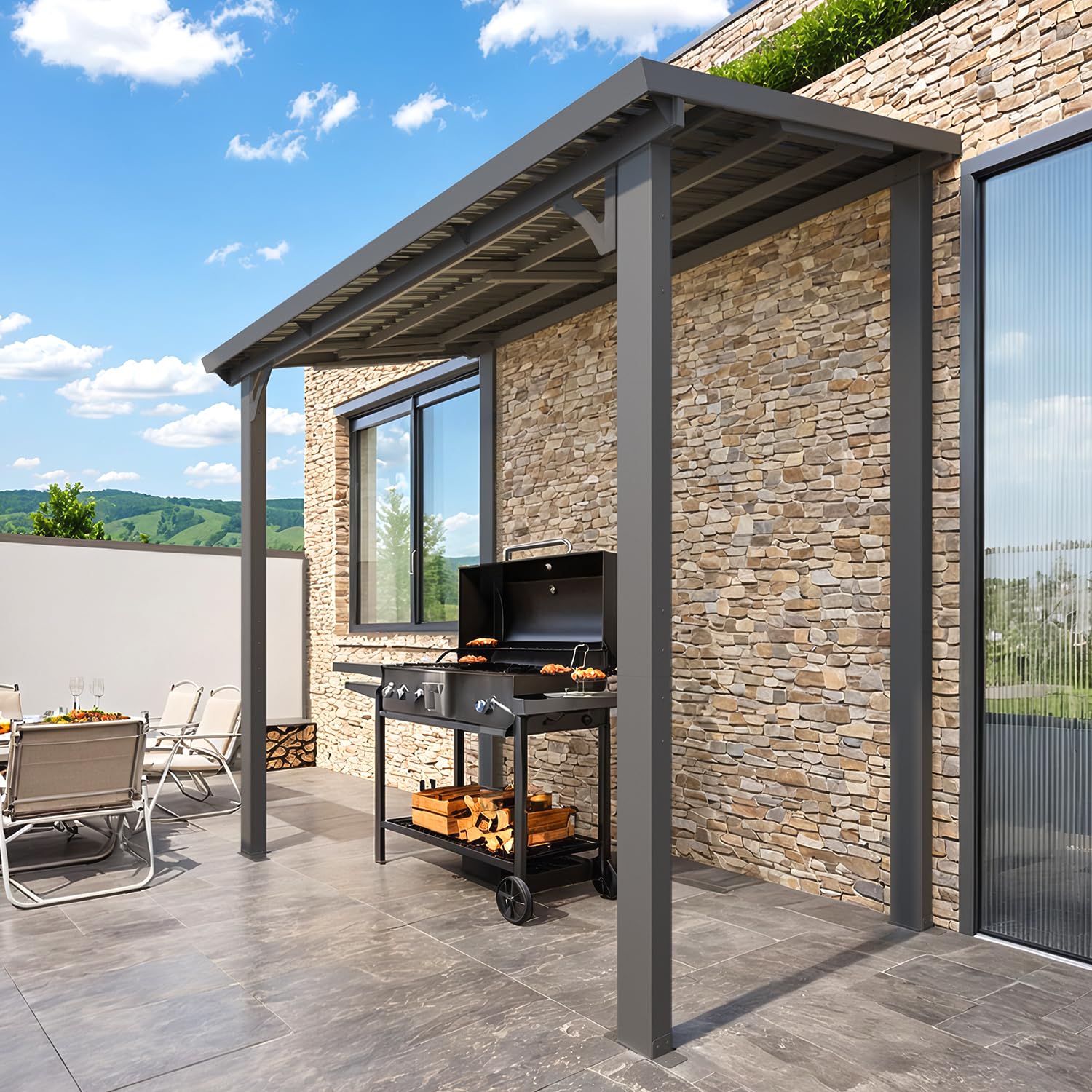 Wall-Mounted Hardtop Gazebo Awning for Backyard Patio