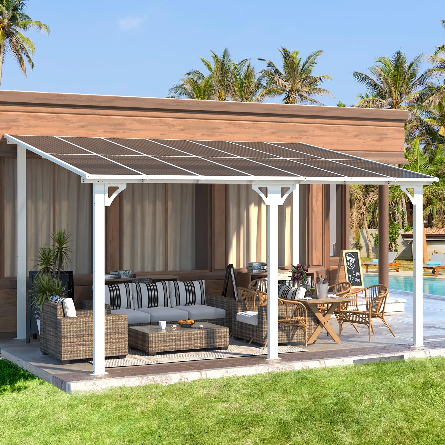 Wall-Mounted Hardtop Gazebo Awning for Backyard Patio