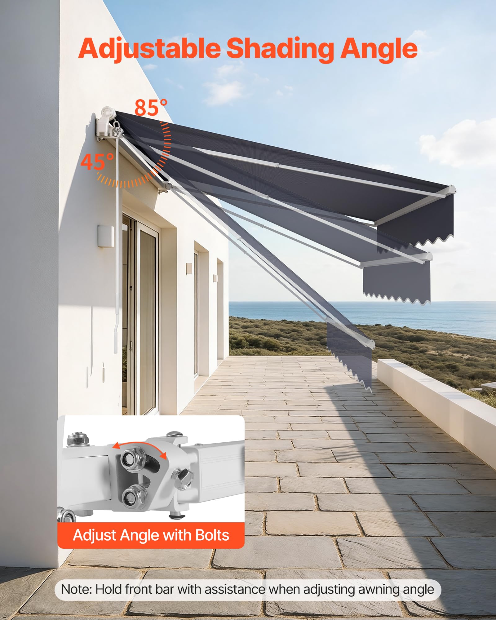 VEVOR Manual Retractable Patio Awning Sun Shade