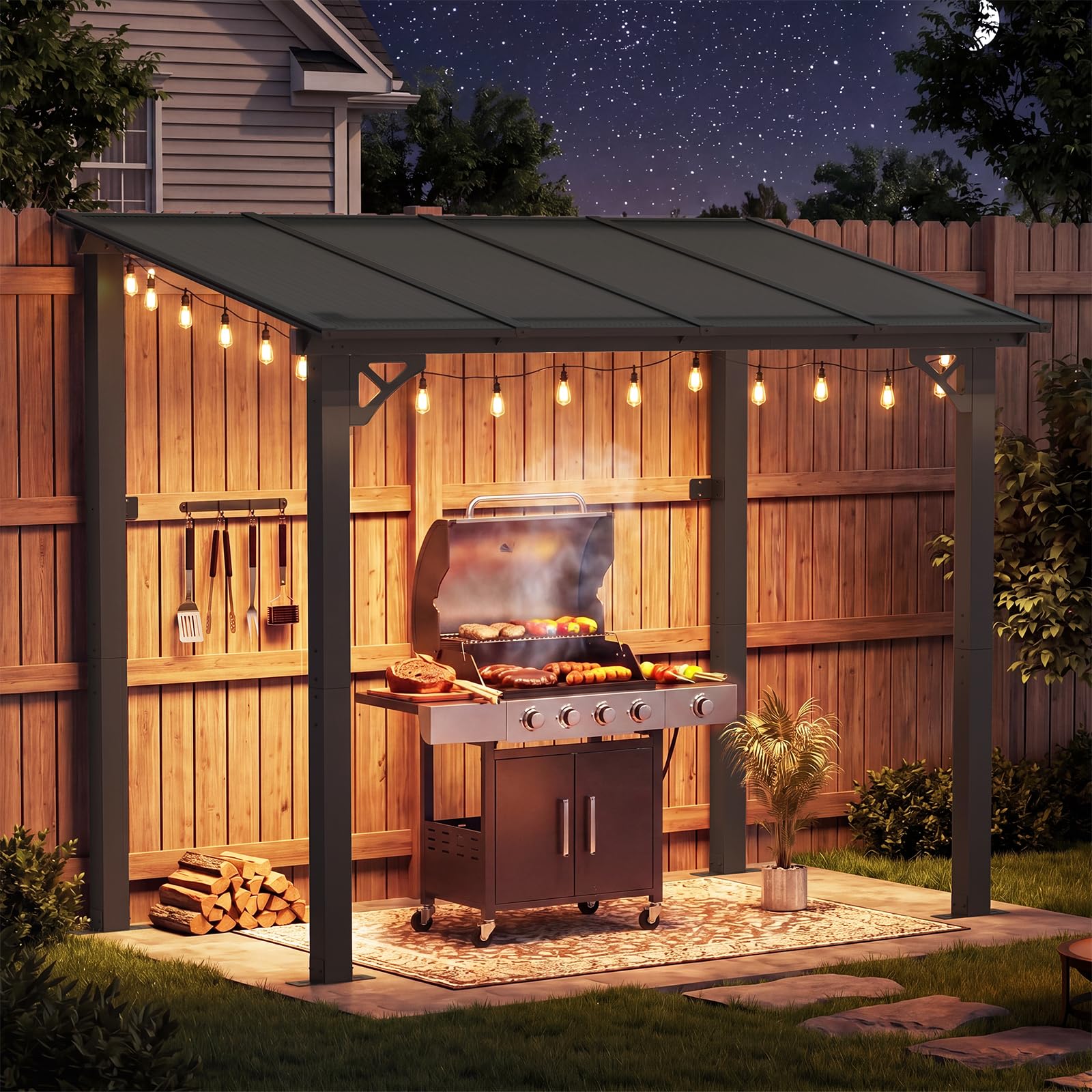 Wall-Mounted Outdoor Pergola for Patio Shade Cover