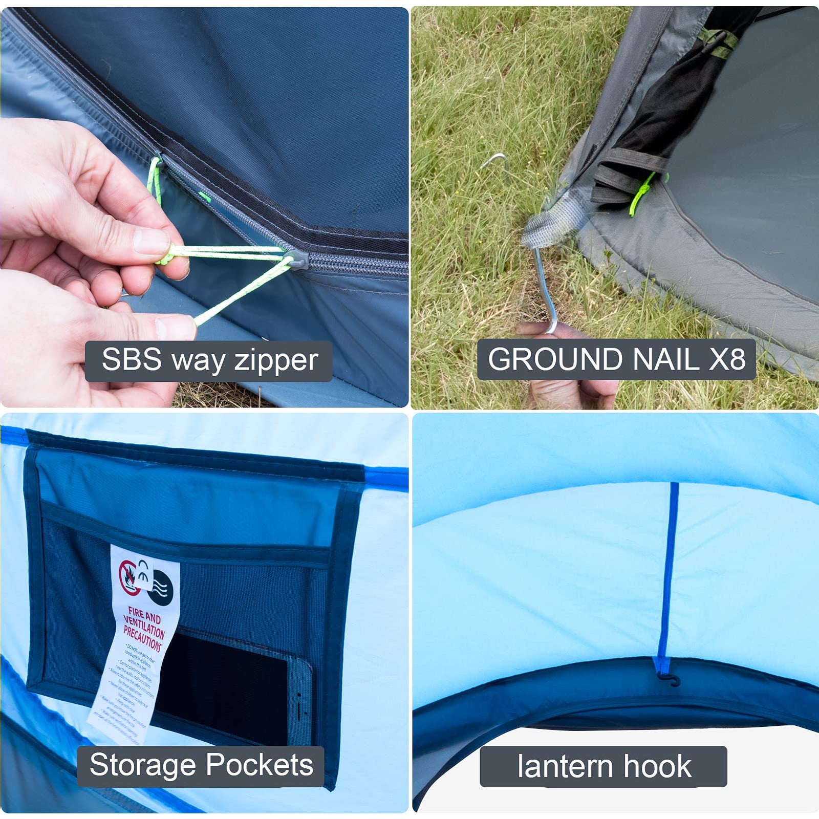 4-Person Waterproof Pop-Up Camping Tent with 2 Doors