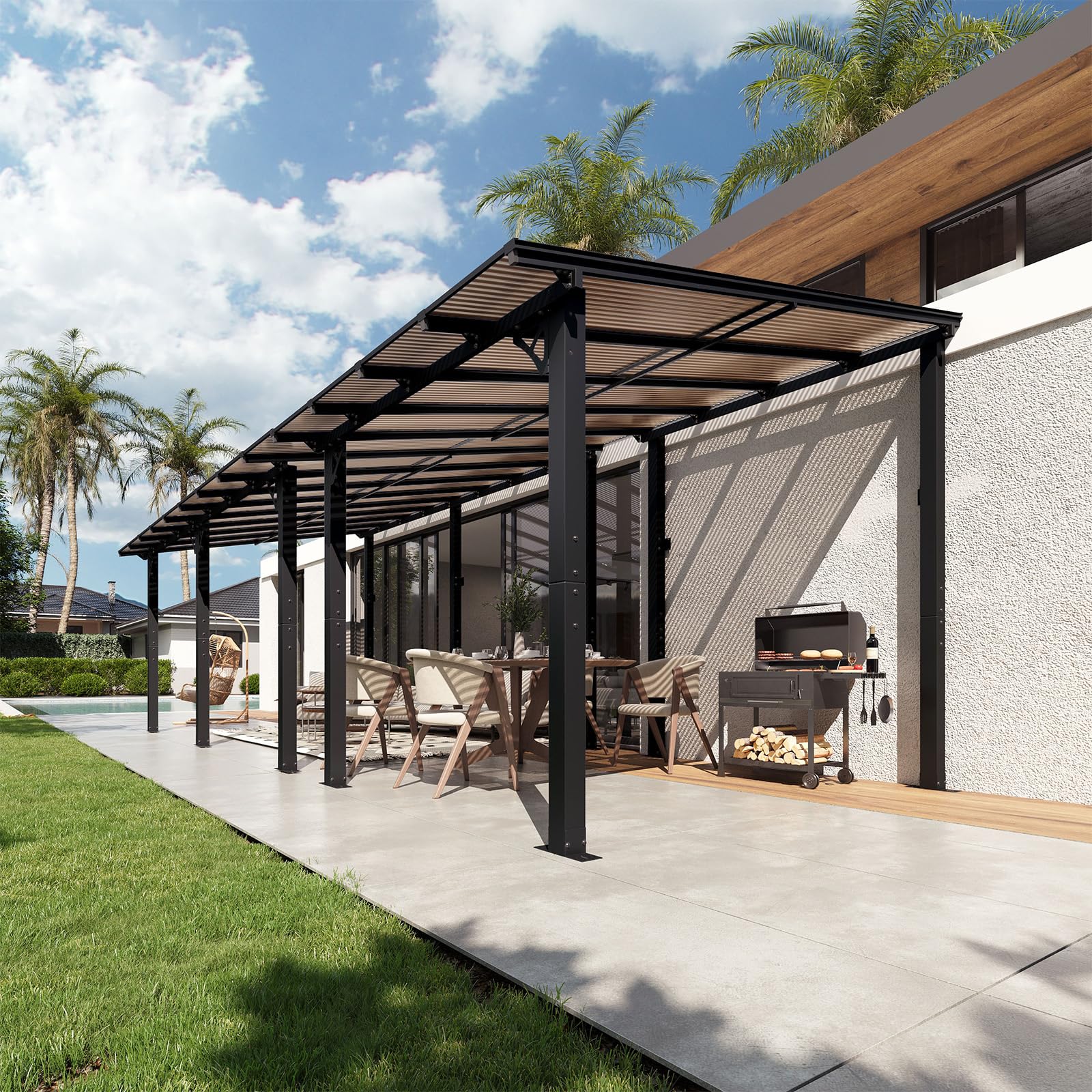 Wall-Mounted Outdoor Pergola for Patio Shade Cover