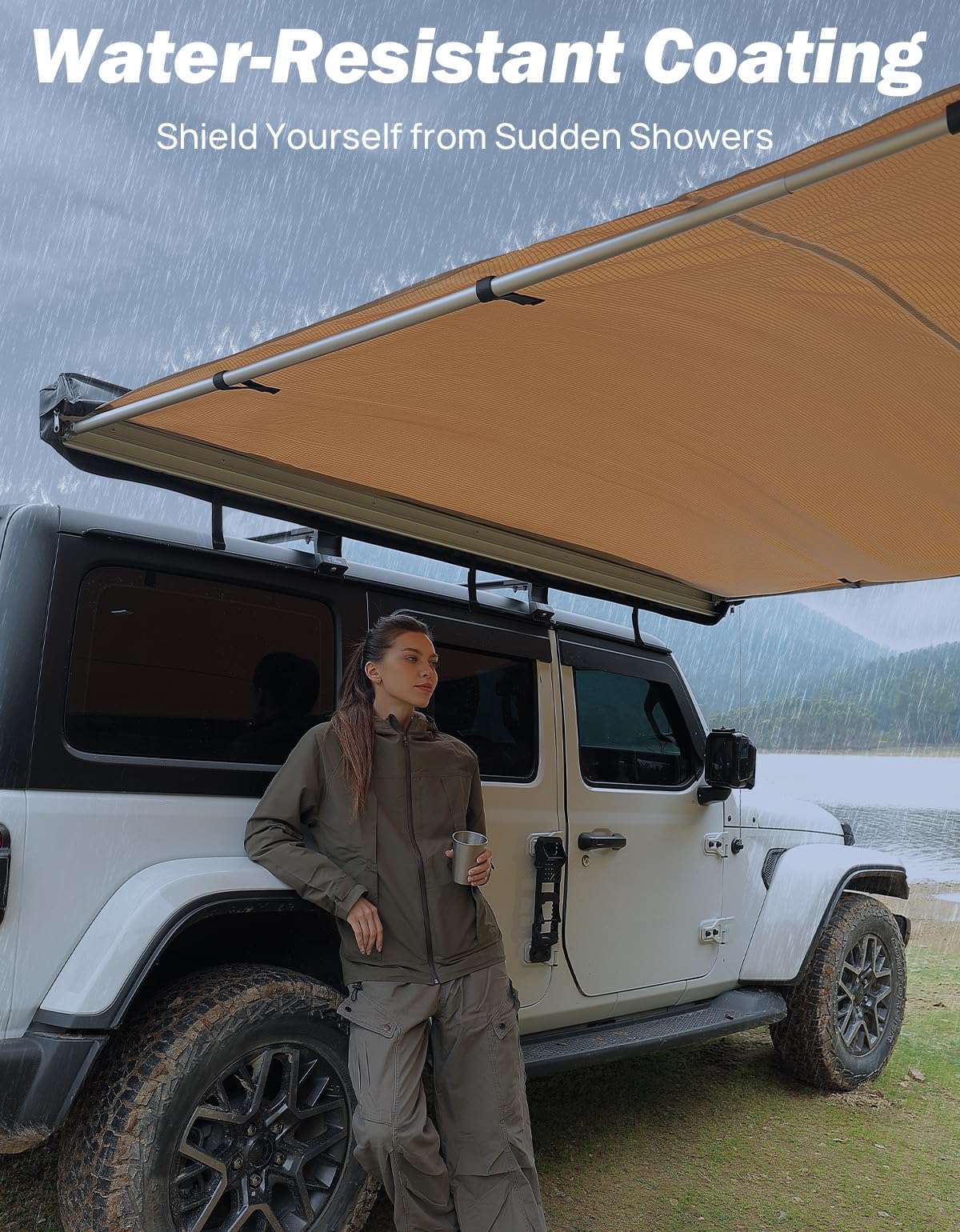UV50+ Pull-Out Roof Rack Side Awning for SUV Truck