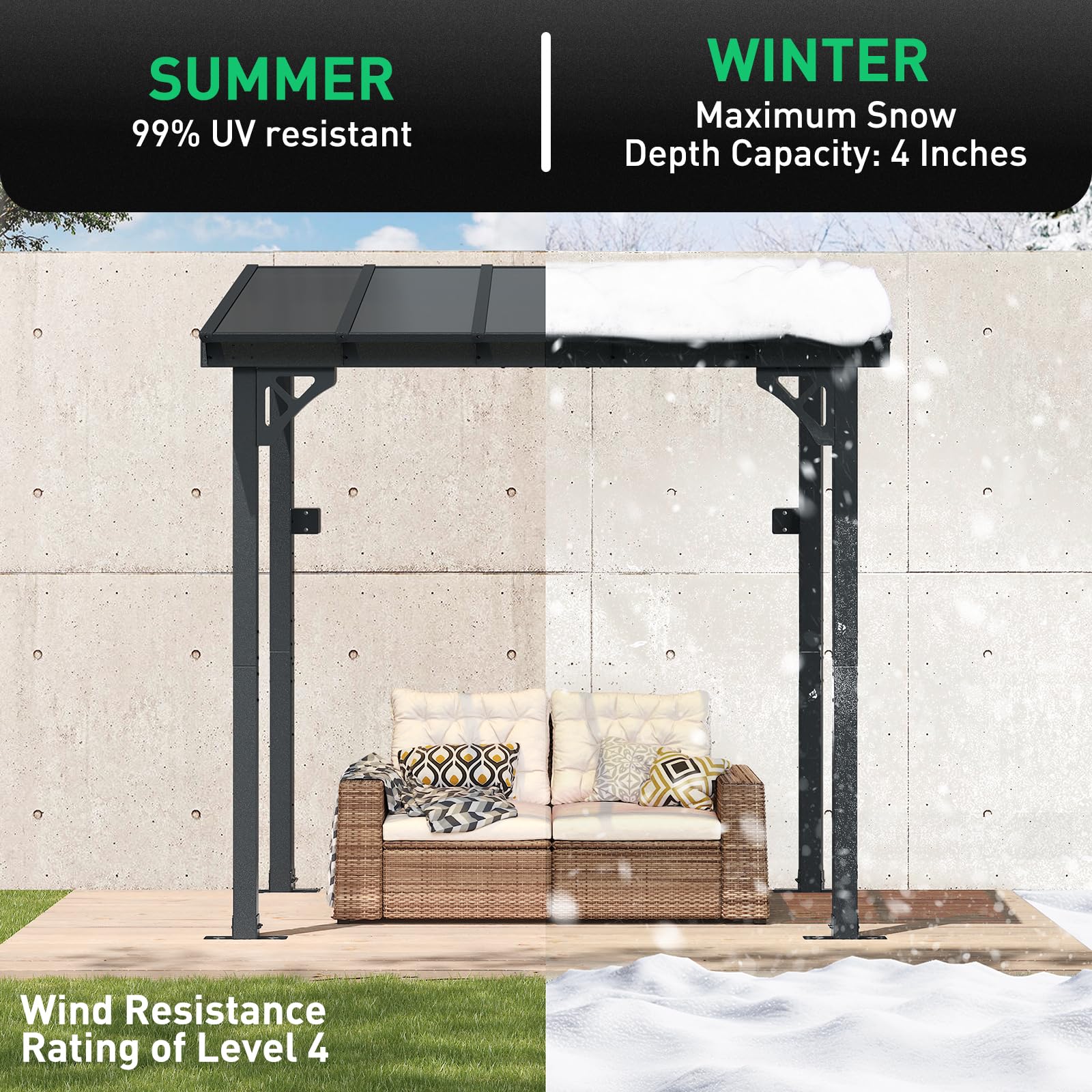 Wall-Mounted Outdoor Pergola for Patio Shade Cover