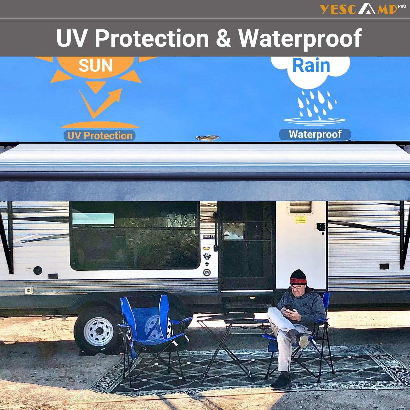 YESCAMP Manual Retractable RV Awning Kit for Trailers