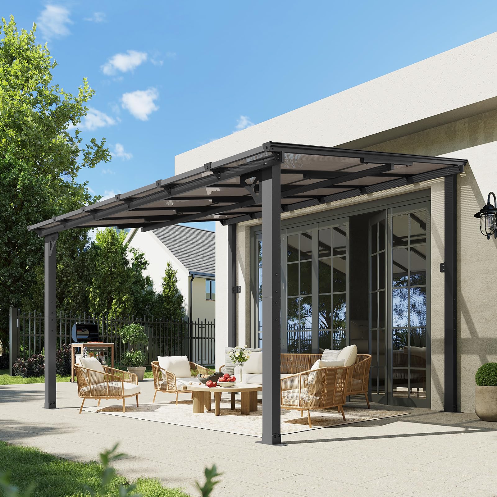 Wall-Mounted Outdoor Pergola for Patio Shade Cover