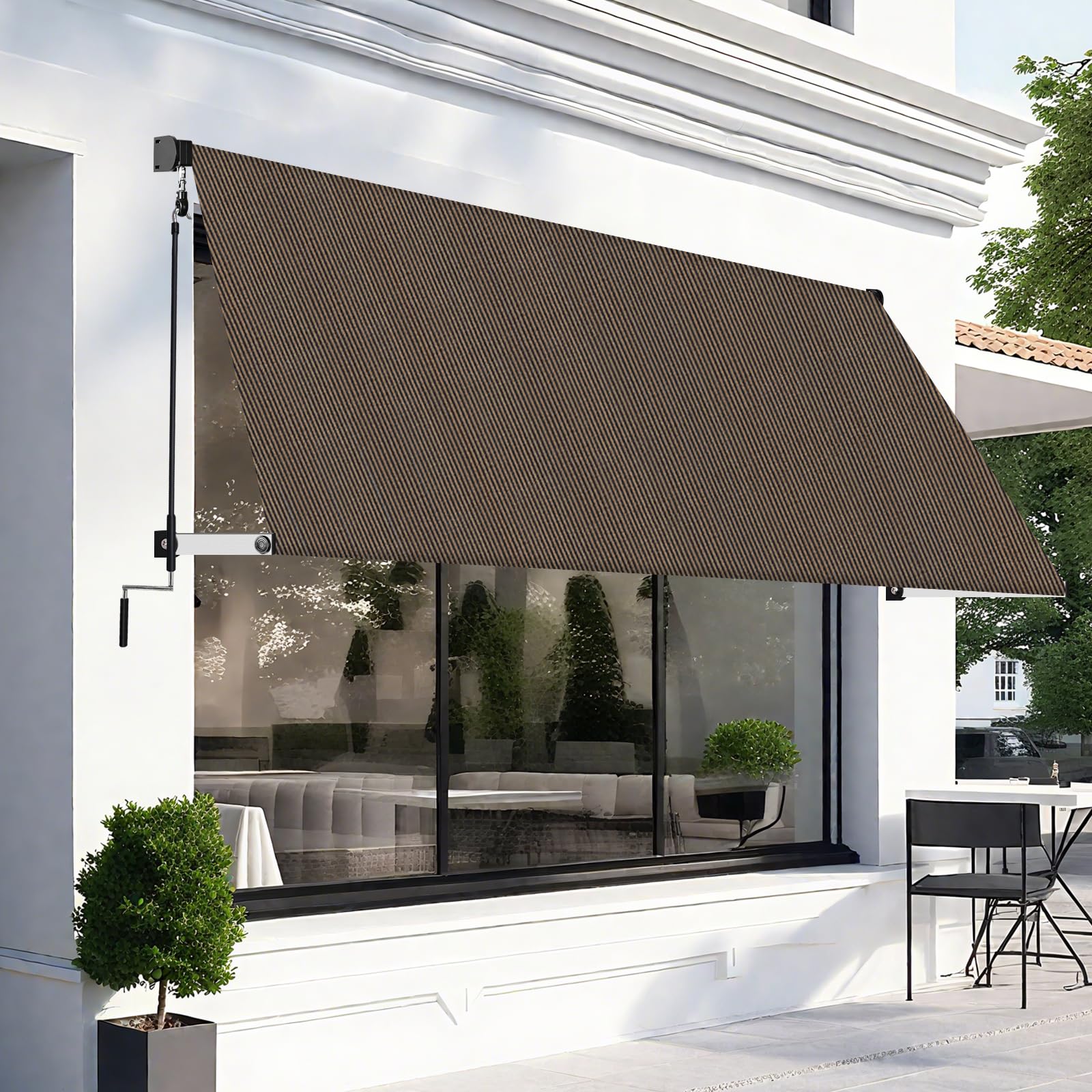 Manual Retractable Patio Awning with Roll-Up Shade