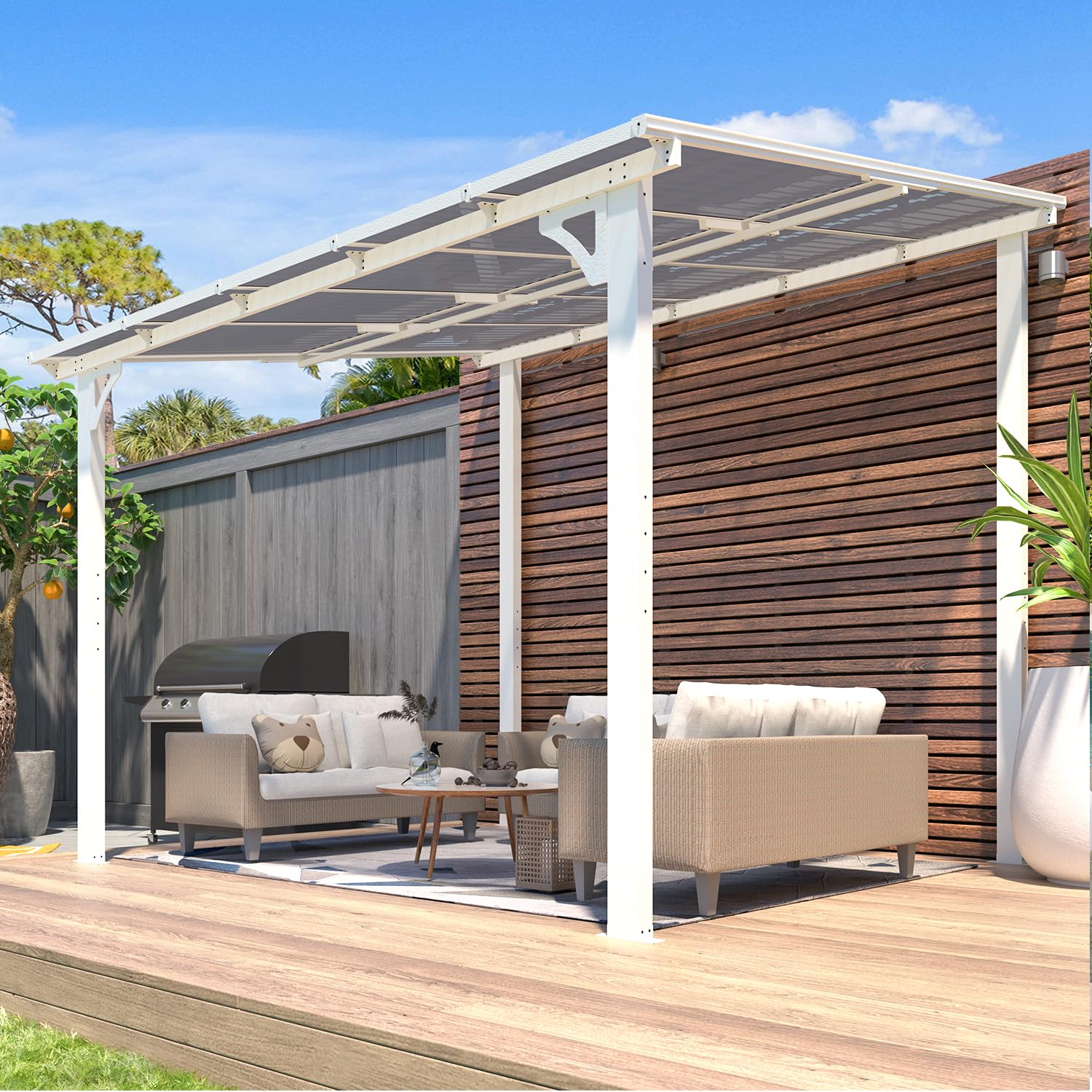 Wall-Mounted Hardtop Gazebo Awning for Backyard Patio