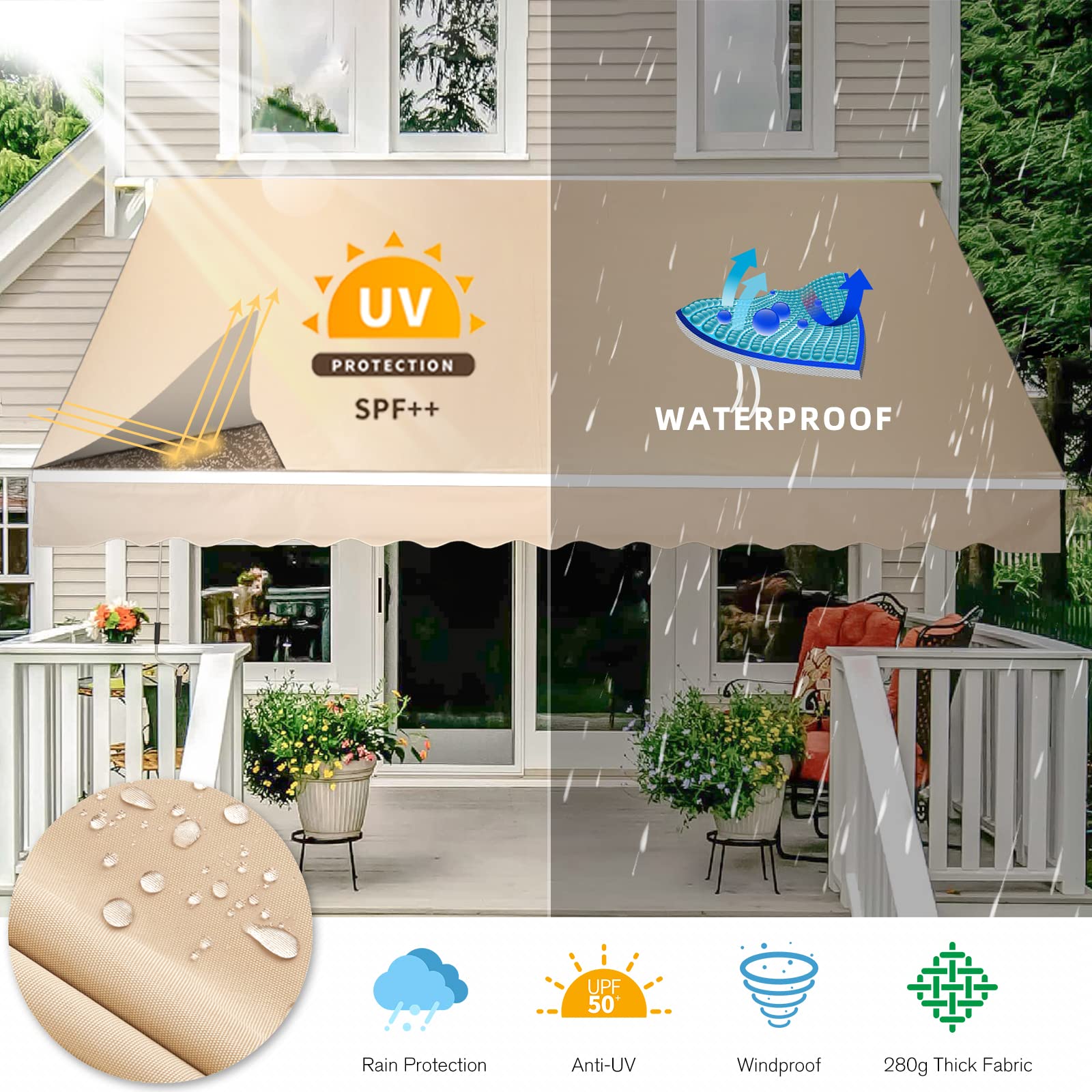 Retractable Patio Awning for Outdoor Shade Cover