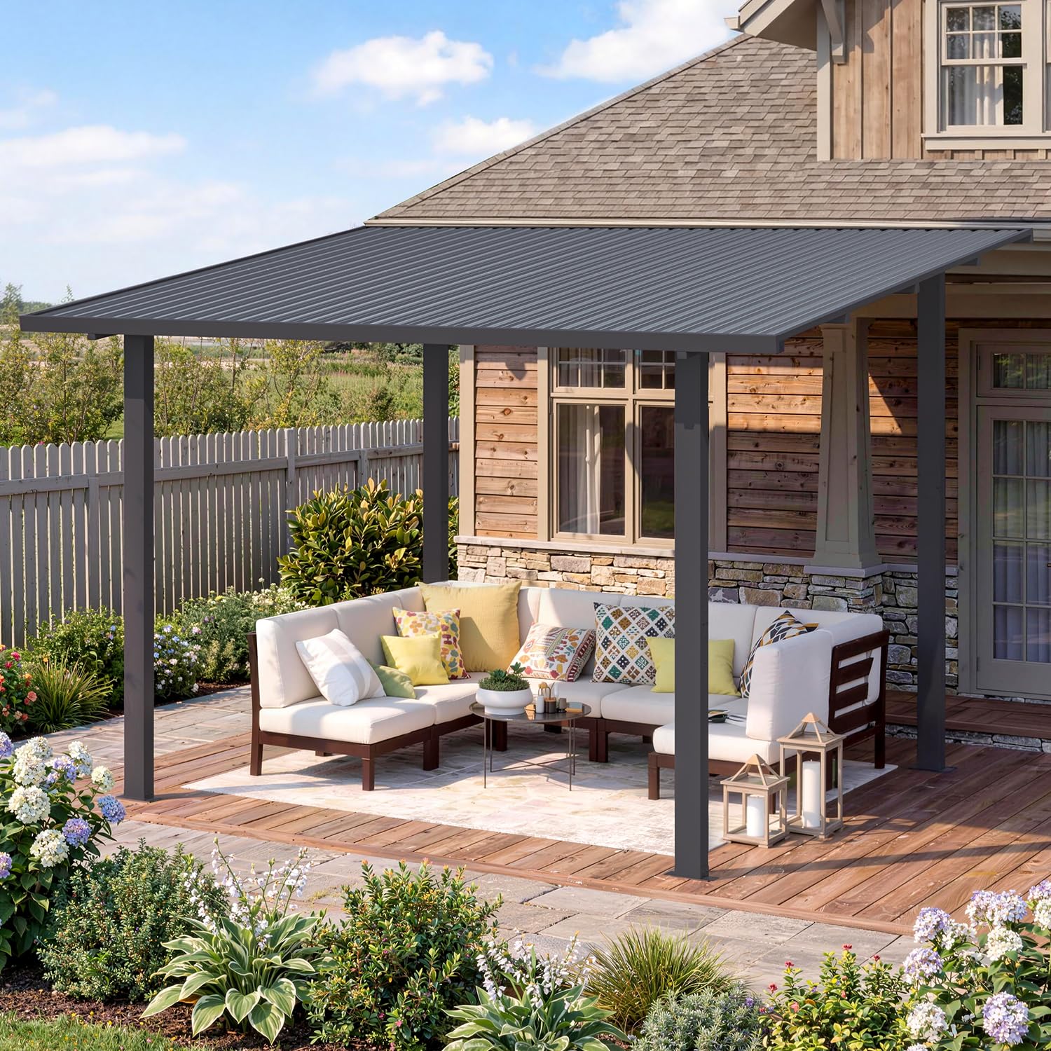 Wall-Mounted Hardtop Gazebo Awning for Backyard Patio