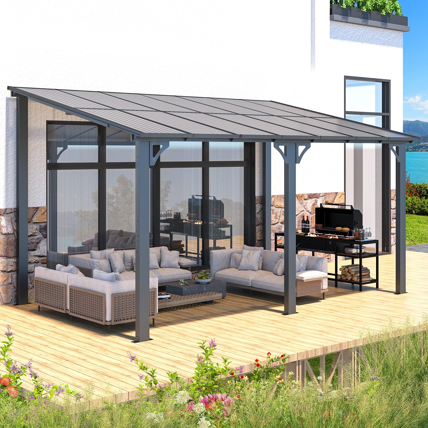 Wall-Mounted Hardtop Gazebo Awning for Backyard Patio