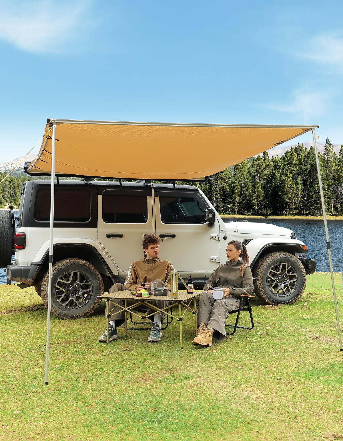 UV50+ Pull-Out Roof Rack Side Awning for SUV Truck