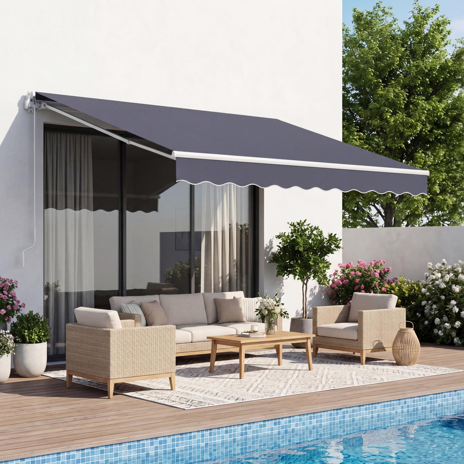 VEVOR Manual Retractable Patio Awning Sun Shade