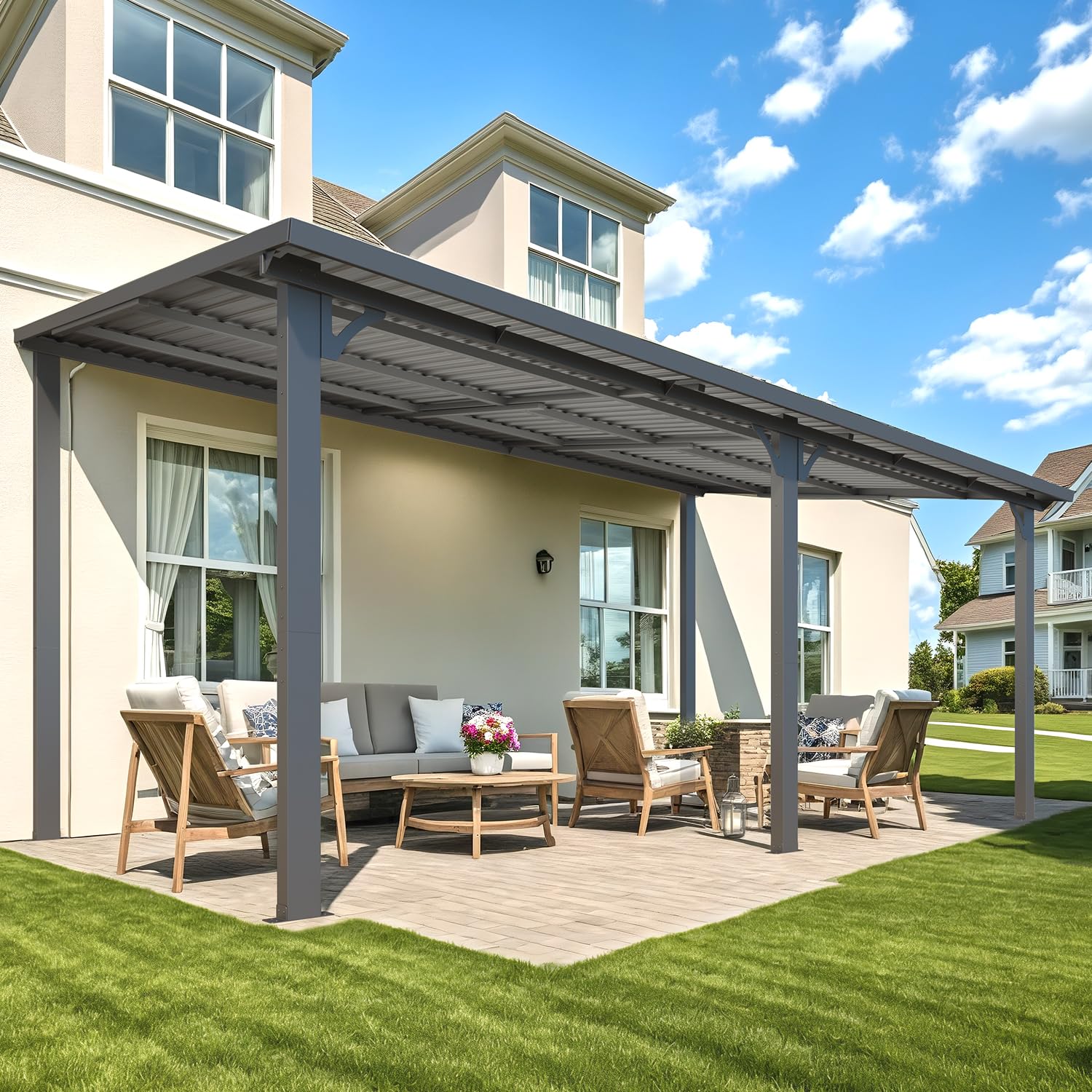 Wall-Mounted Hardtop Gazebo Awning for Backyard Patio