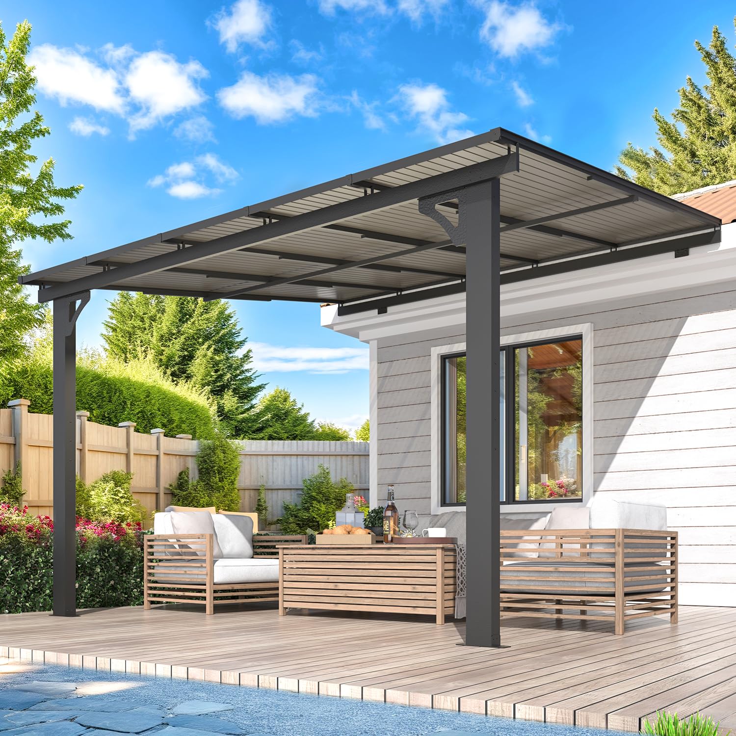 Wall-Mounted Hardtop Gazebo Awning for Backyard Patio