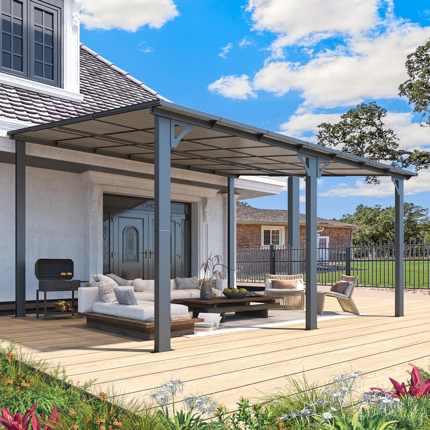 Wall-Mounted Hardtop Gazebo Awning for Backyard Patio