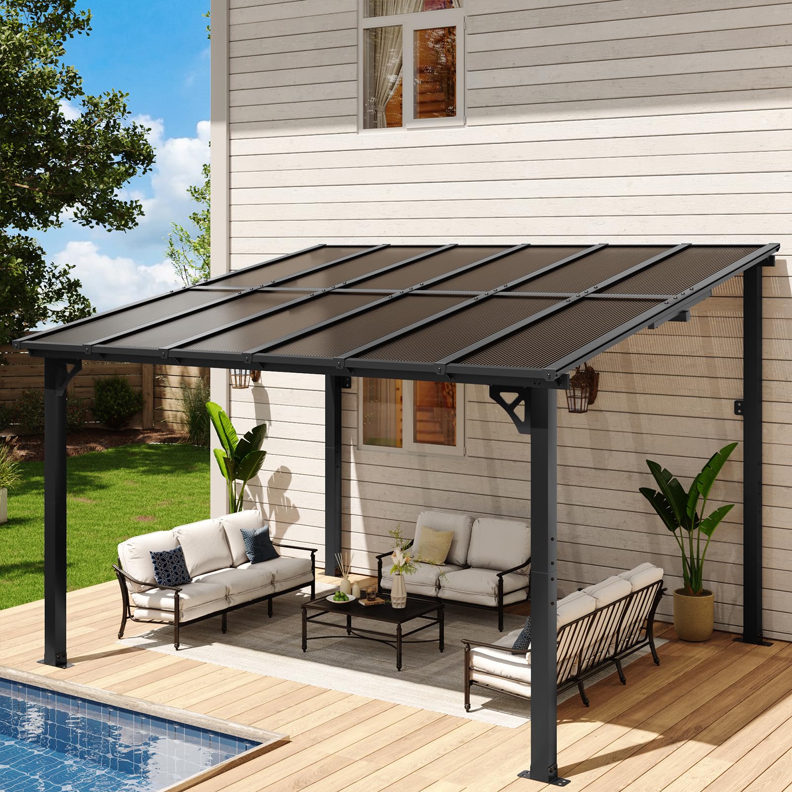 Wall-Mounted Outdoor Pergola for Patio Shade Cover