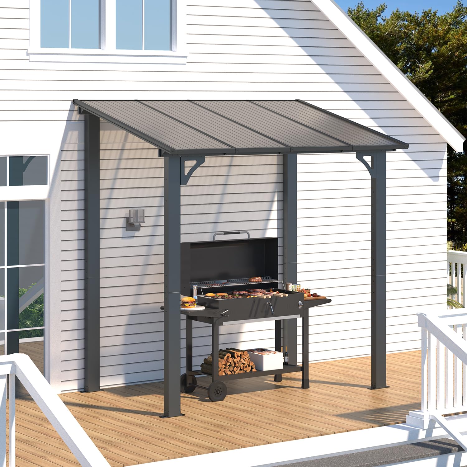 Wall-Mounted Hardtop Gazebo Awning for Backyard Patio