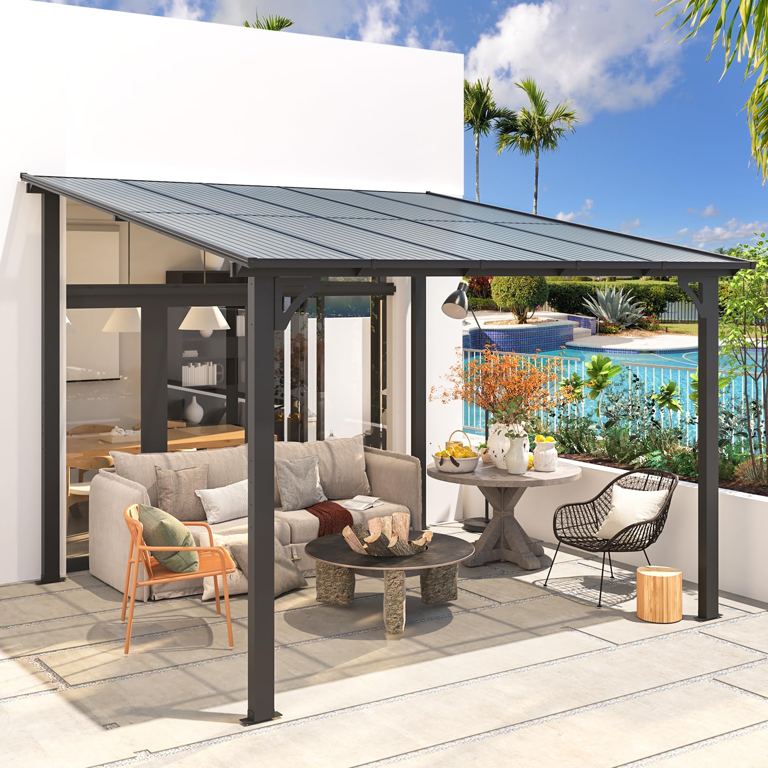 Wall-Mounted Hardtop Gazebo Awning for Backyard Patio