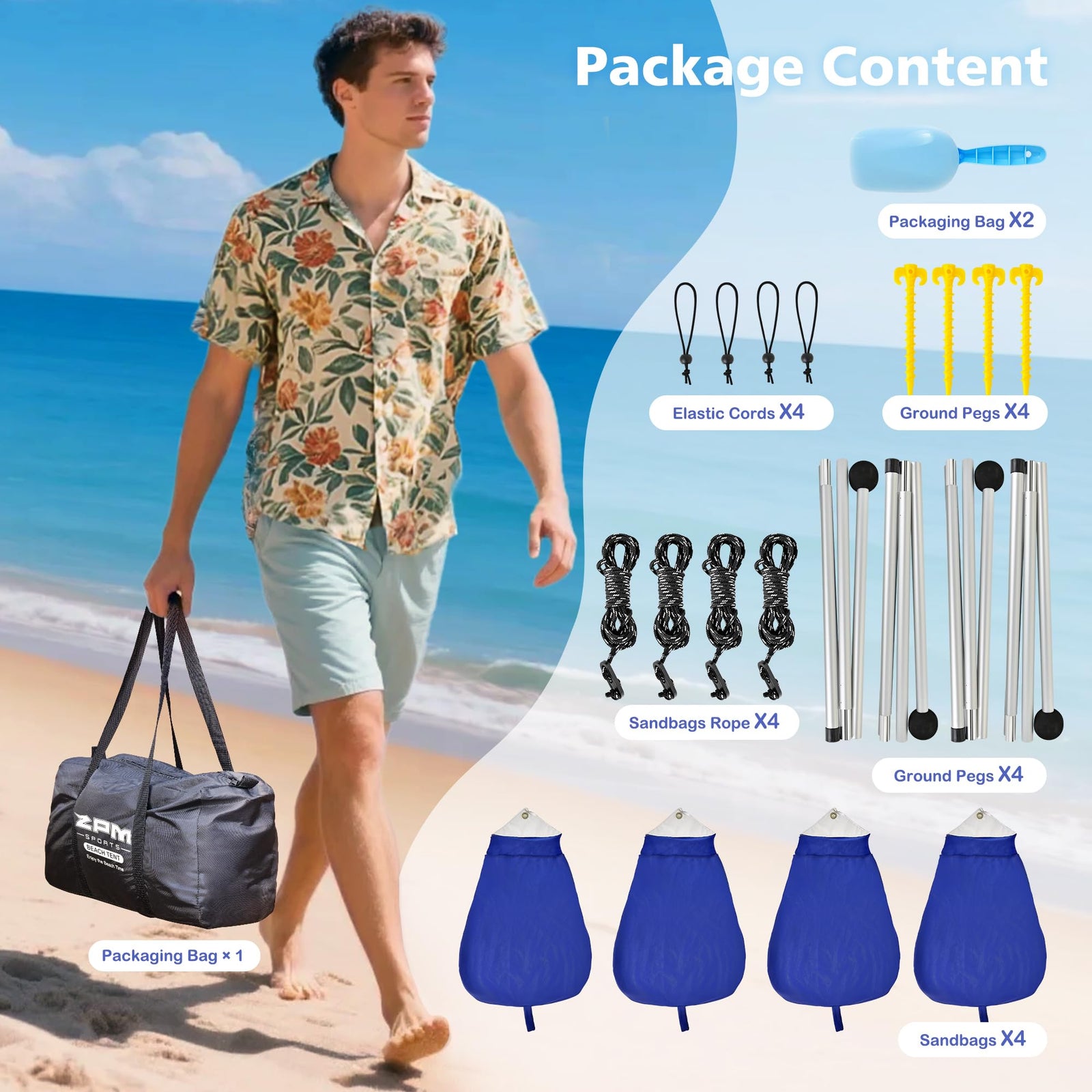 UPF 50+ Portable Beach Tent Sun Shelter with Sandbags