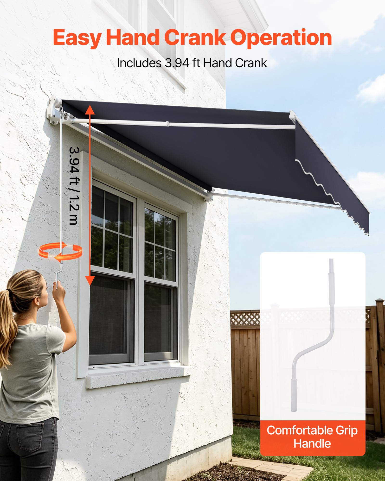 VEVOR Manual Retractable Patio Awning Sun Shade