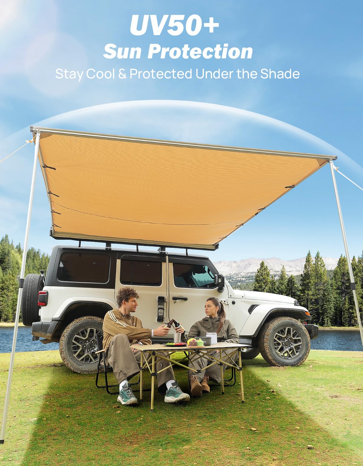 UV50+ Pull-Out Roof Rack Side Awning for SUV Truck