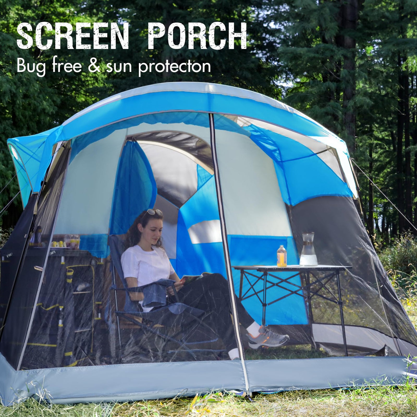 6-10 Person Water-Resistant Tunnel Tent with Screen Room