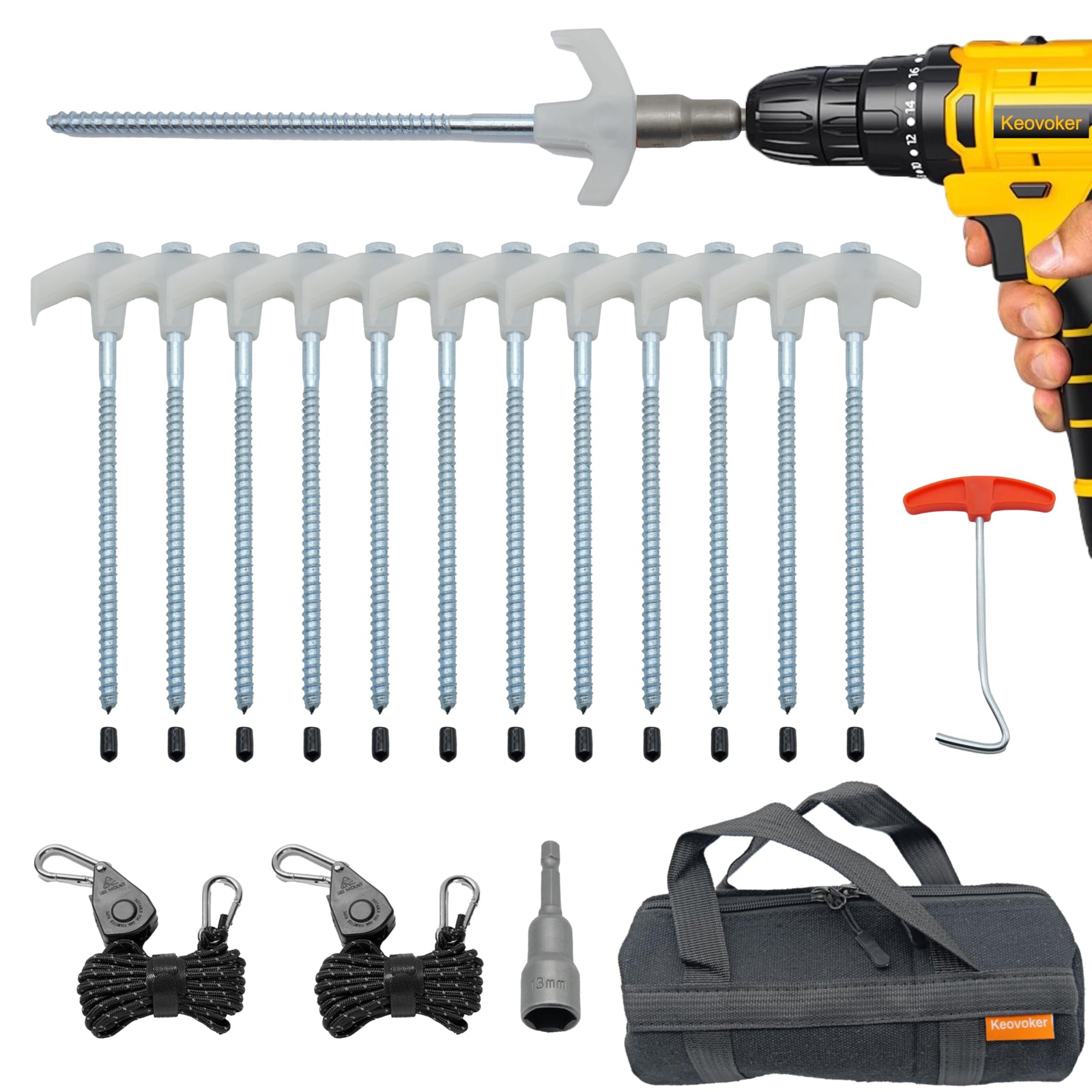 8-Inch Screw-In Metal Tent Stakes with Carrying Bag