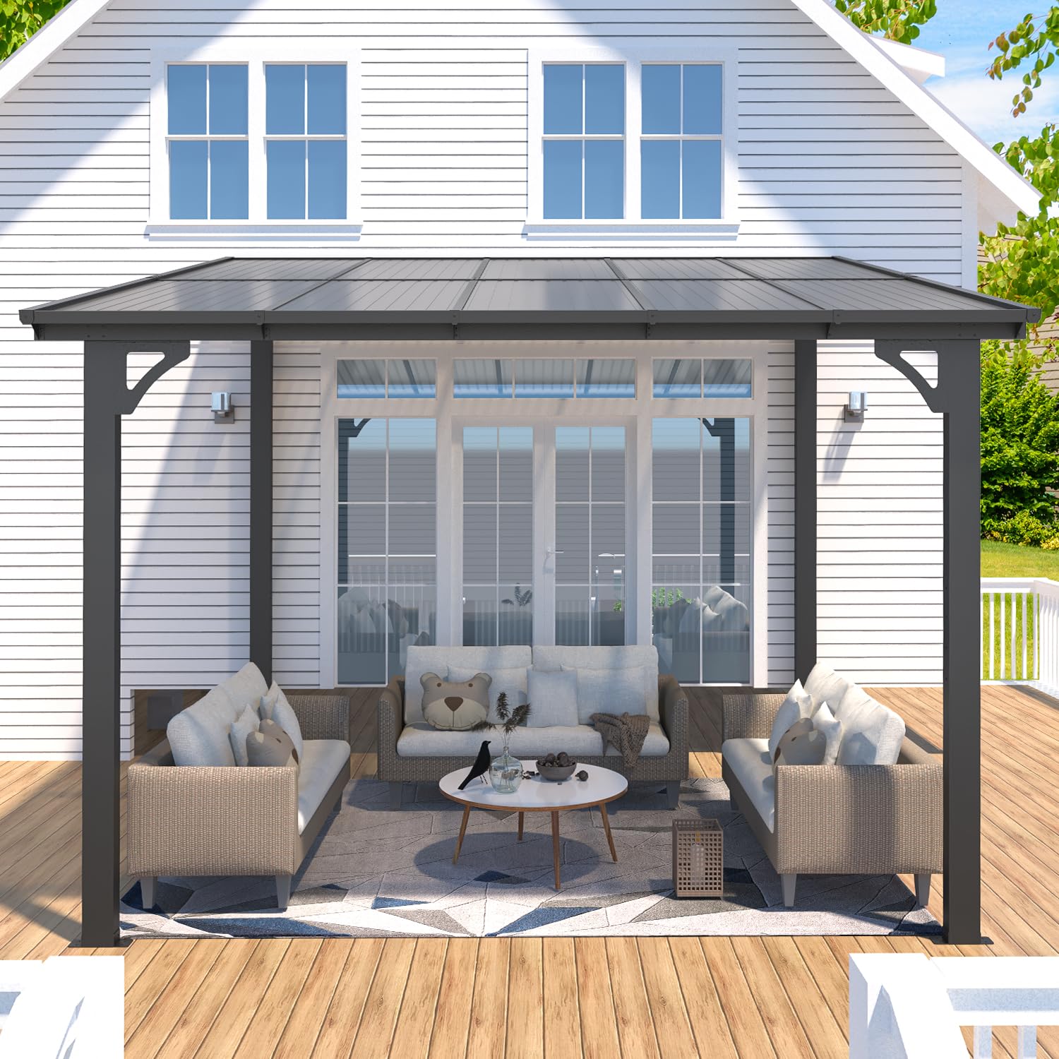 Wall-Mounted Hardtop Gazebo Awning for Backyard Patio