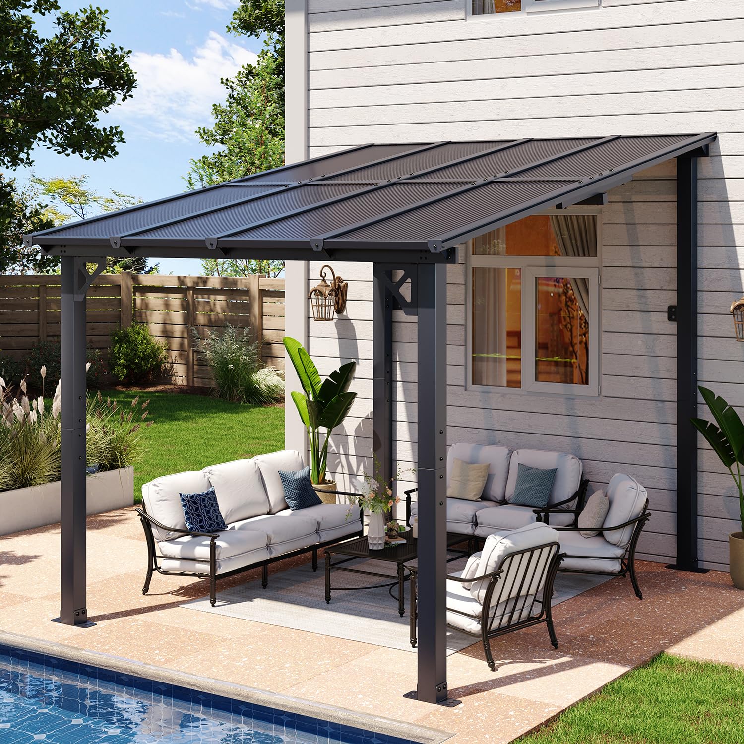 Wall-Mounted Outdoor Pergola for Patio Shade Cover