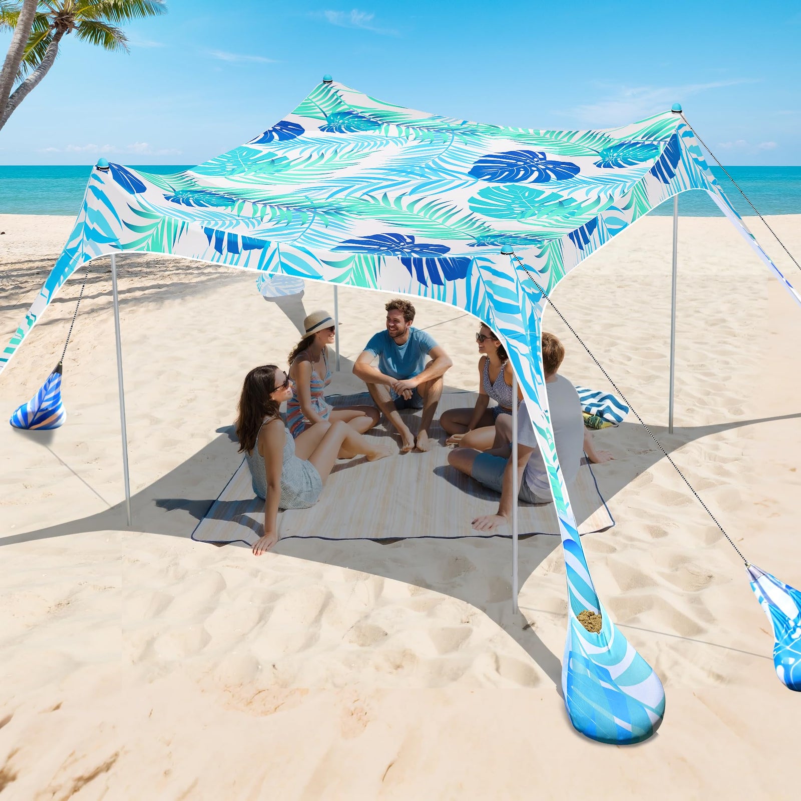 UPF 50+ Portable Beach Tent Sun Shelter with Sandbags