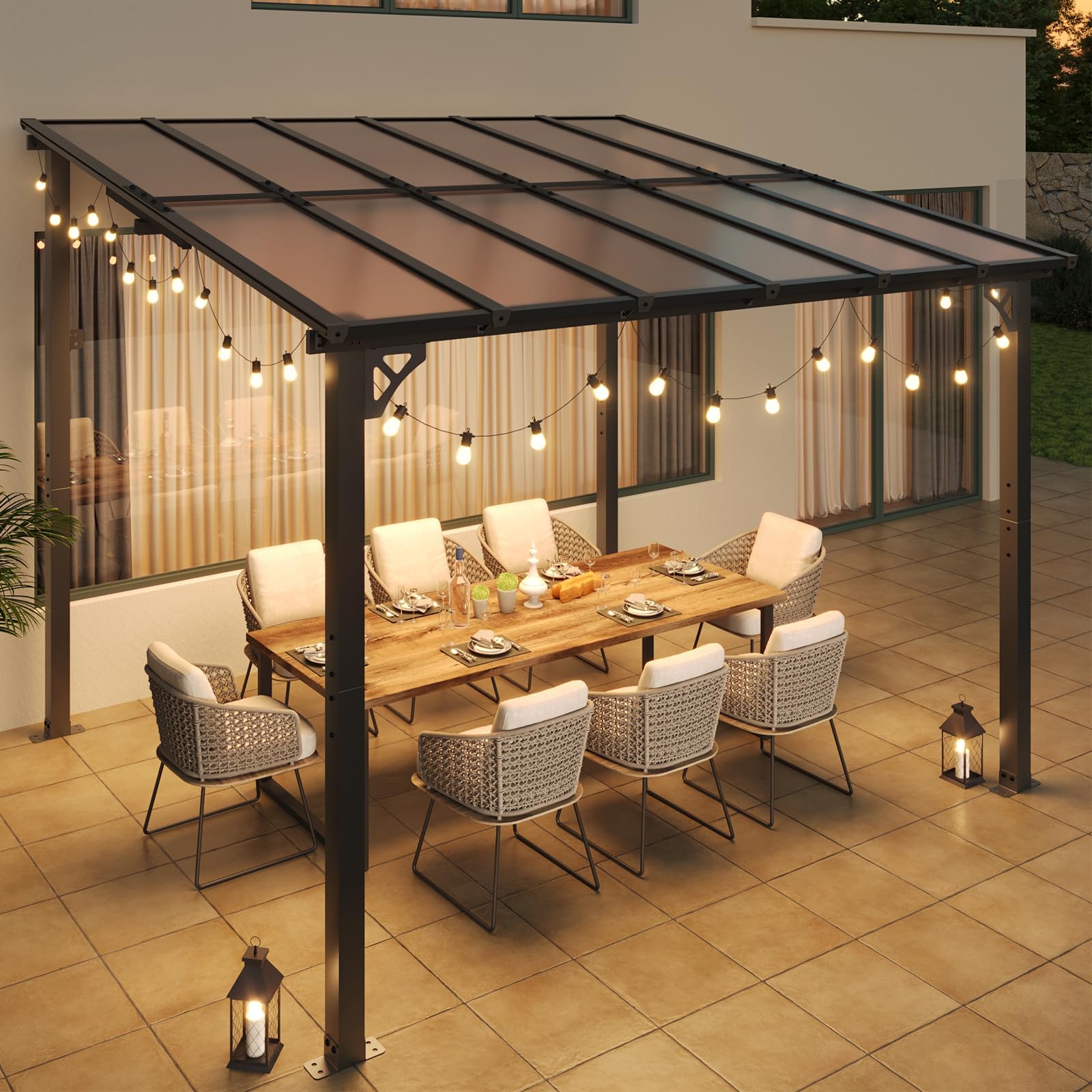 Wall-Mounted Outdoor Pergola for Patio Shade Cover