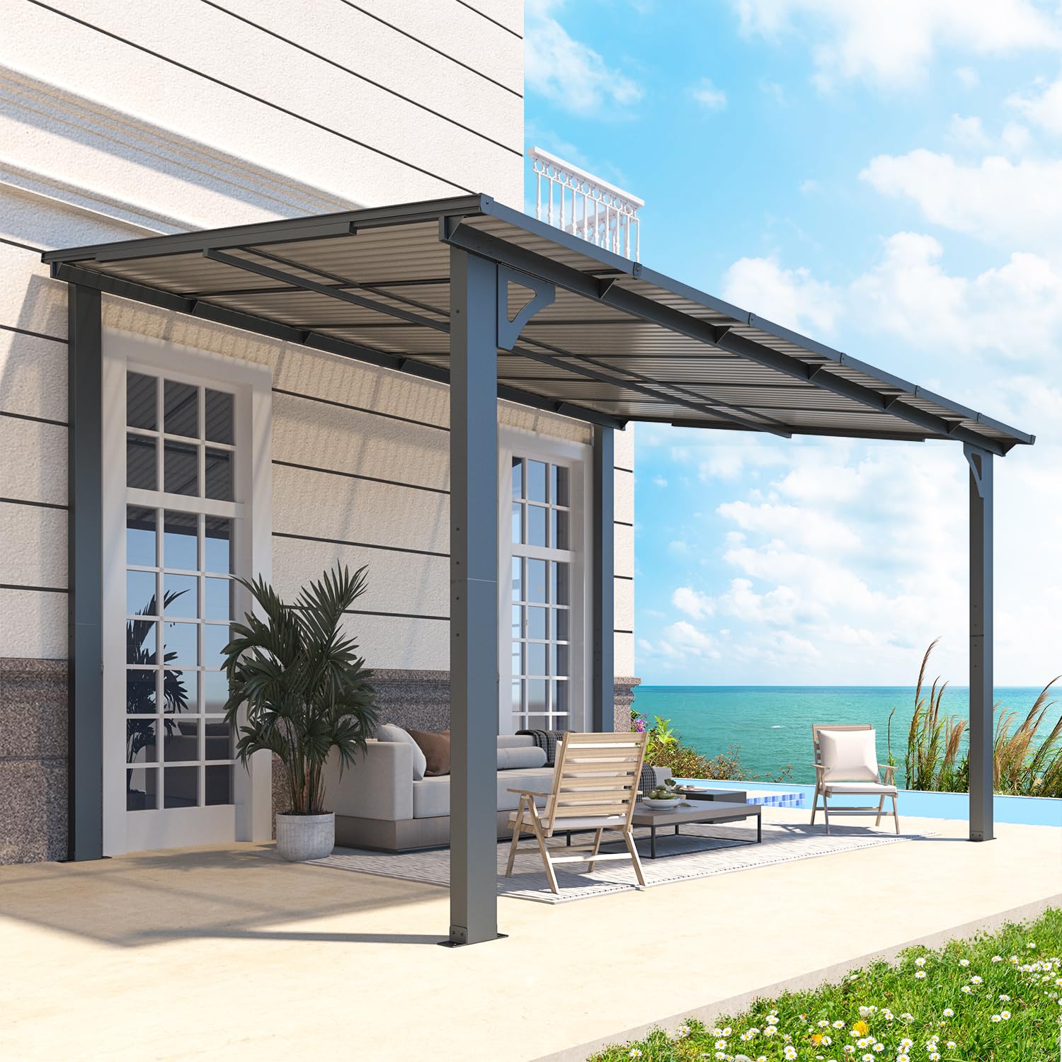 Wall-Mounted Hardtop Gazebo Awning for Backyard Patio