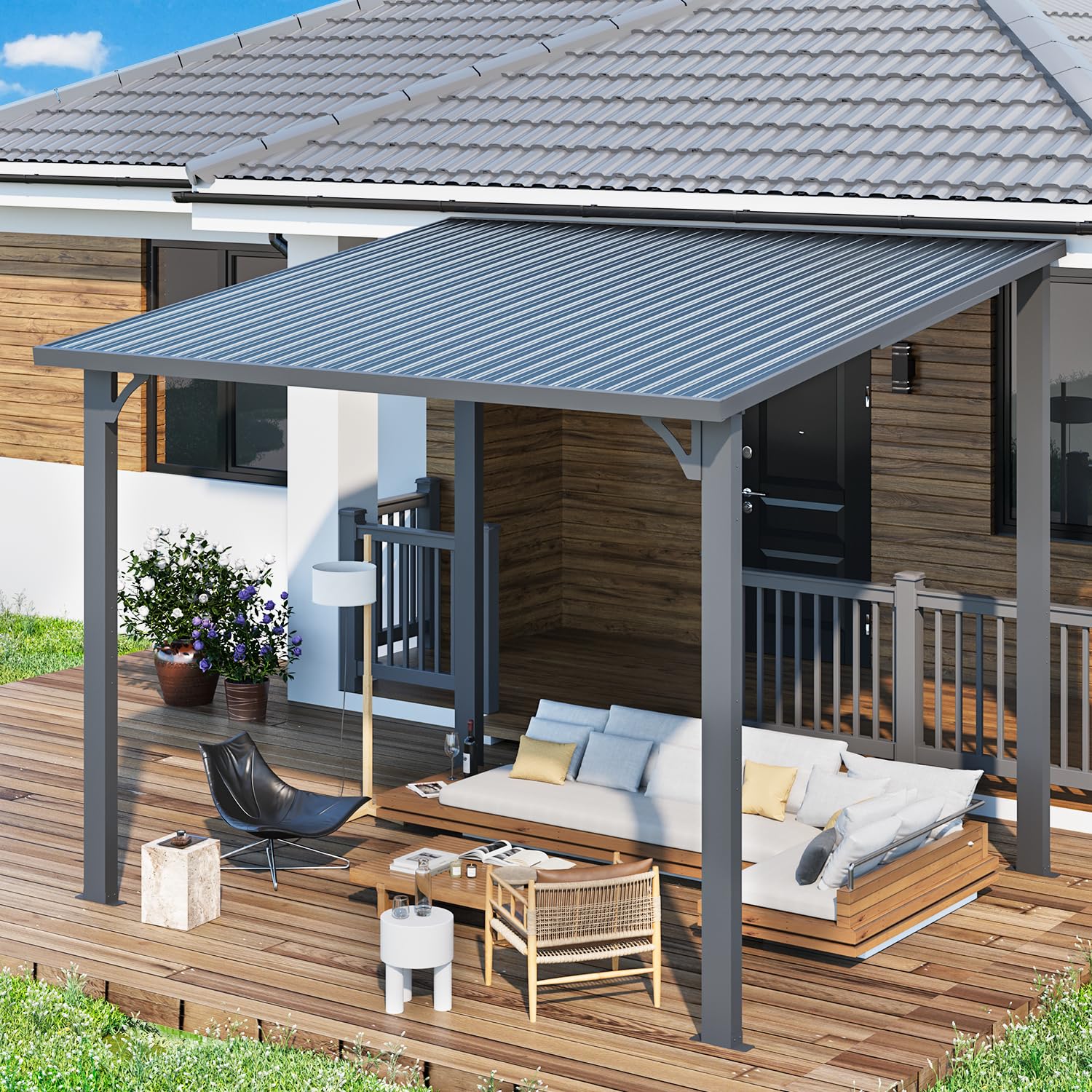 Wall-Mounted Hardtop Gazebo Awning for Backyard Patio