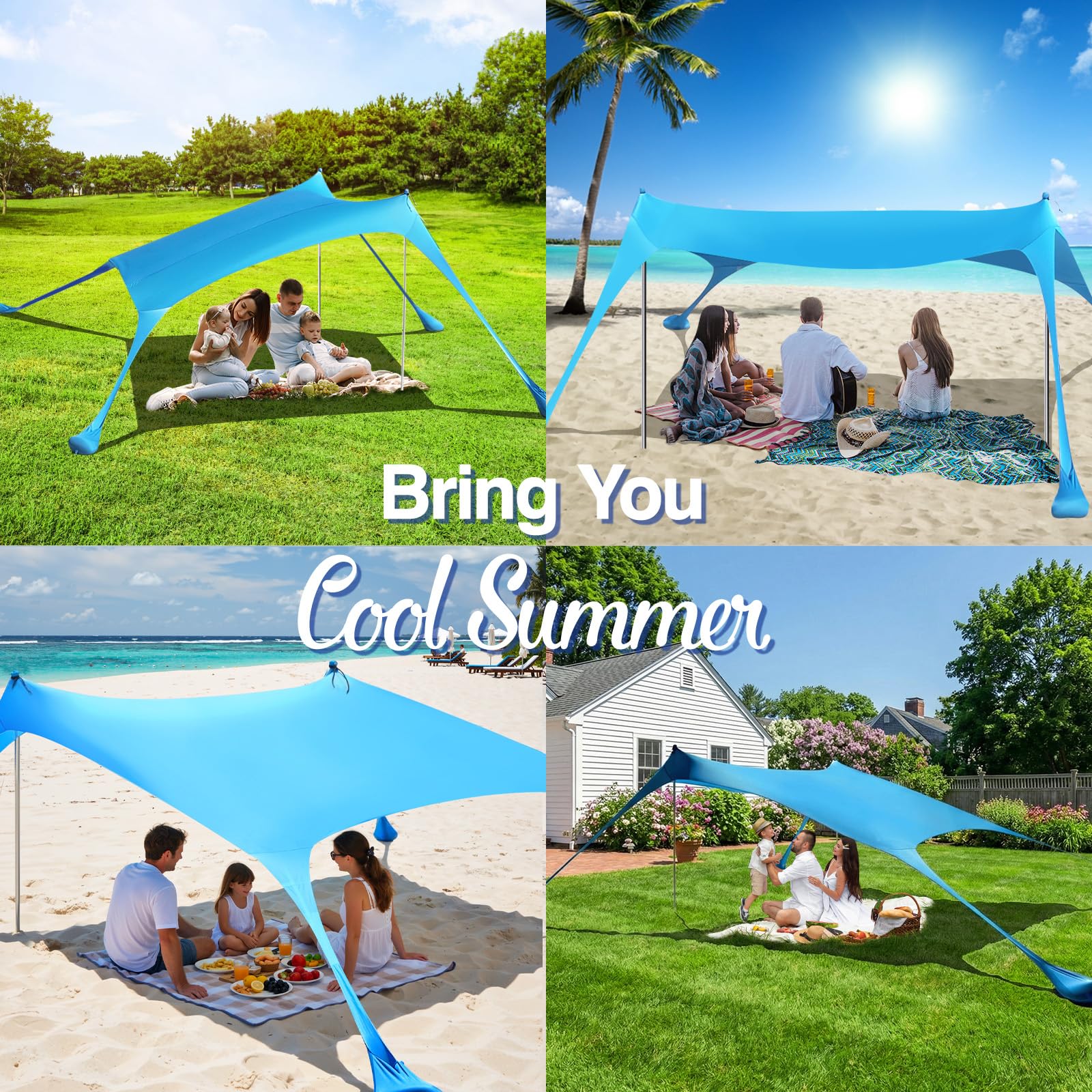 Rhino Valley UPF50+ Beach Tent Shade Canopy with Sandbags