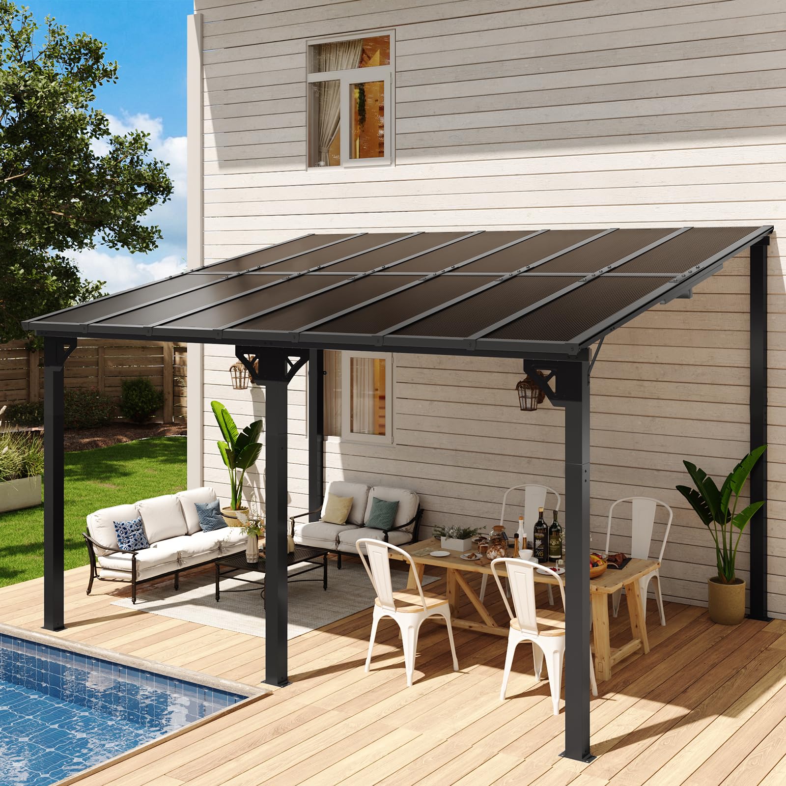 Wall-Mounted Outdoor Pergola for Patio Shade Cover