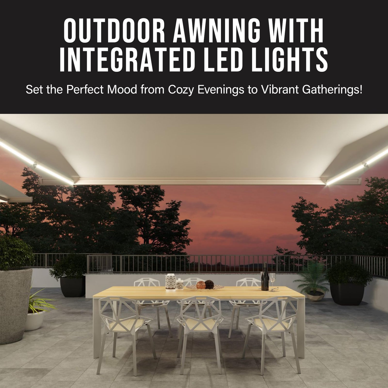 Full Cassette LED Retractable Awning with Remote