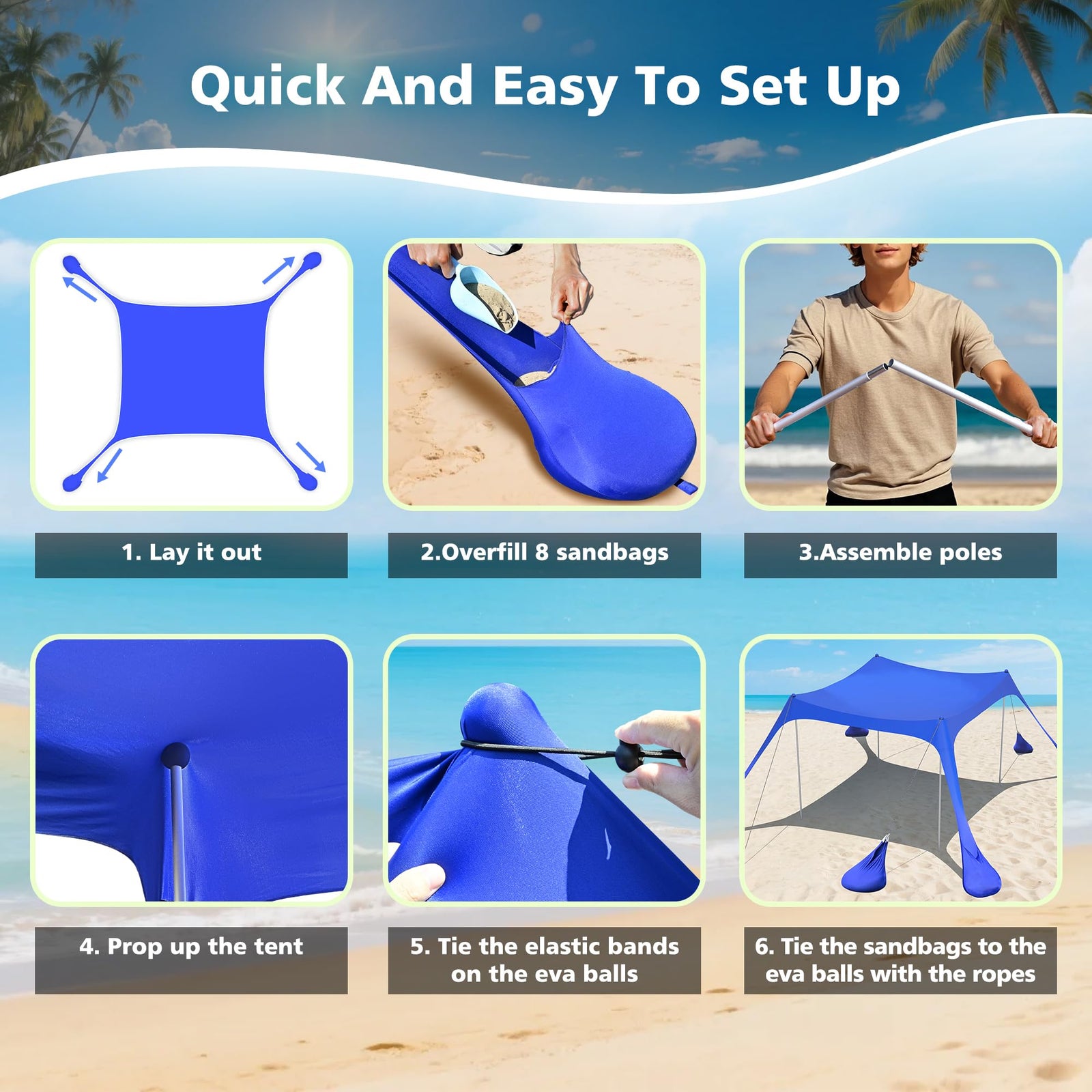UPF 50+ Portable Beach Tent Sun Shelter with Sandbags