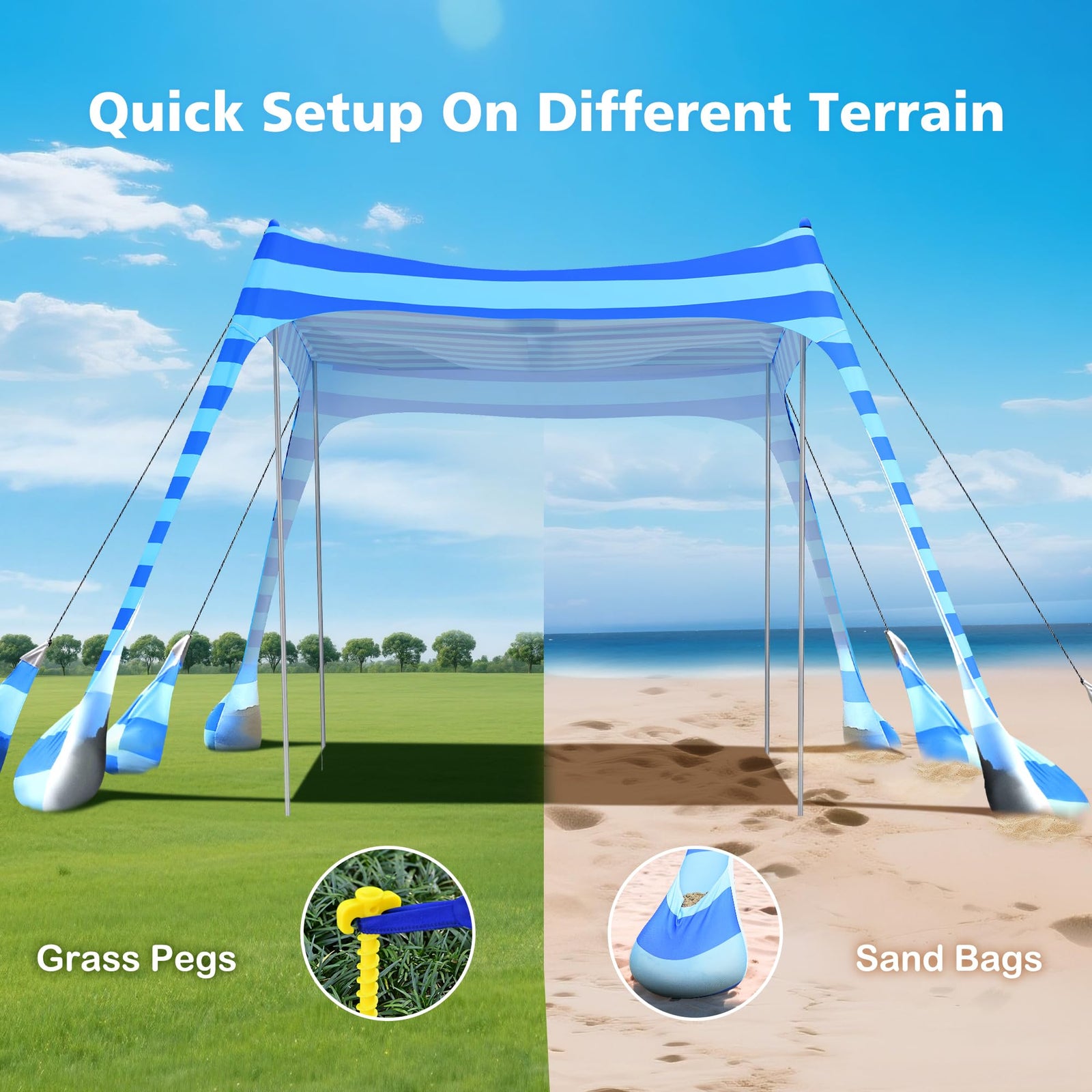 UPF 50+ Portable Beach Tent Sun Shelter with Sandbags