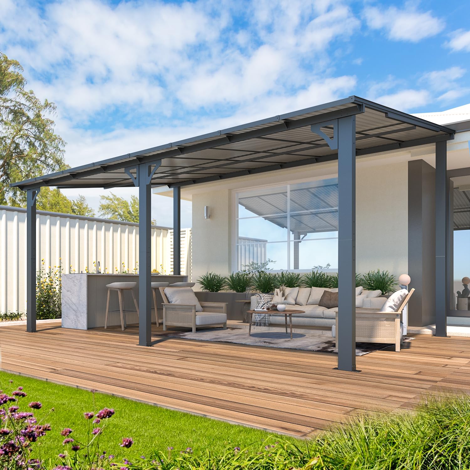 Wall-Mounted Hardtop Gazebo Awning for Backyard Patio