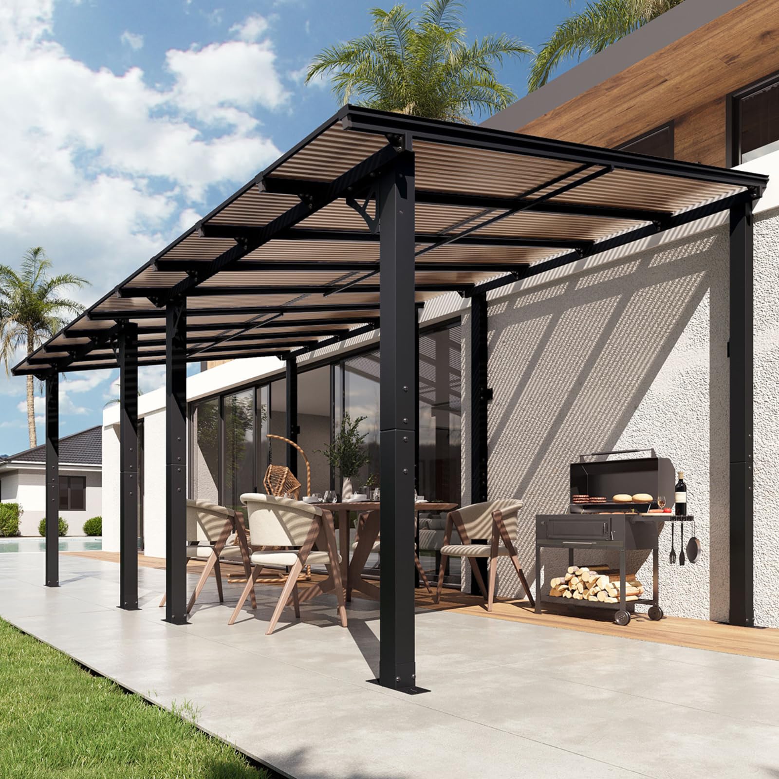 Wall-Mounted Outdoor Pergola for Patio Shade Cover