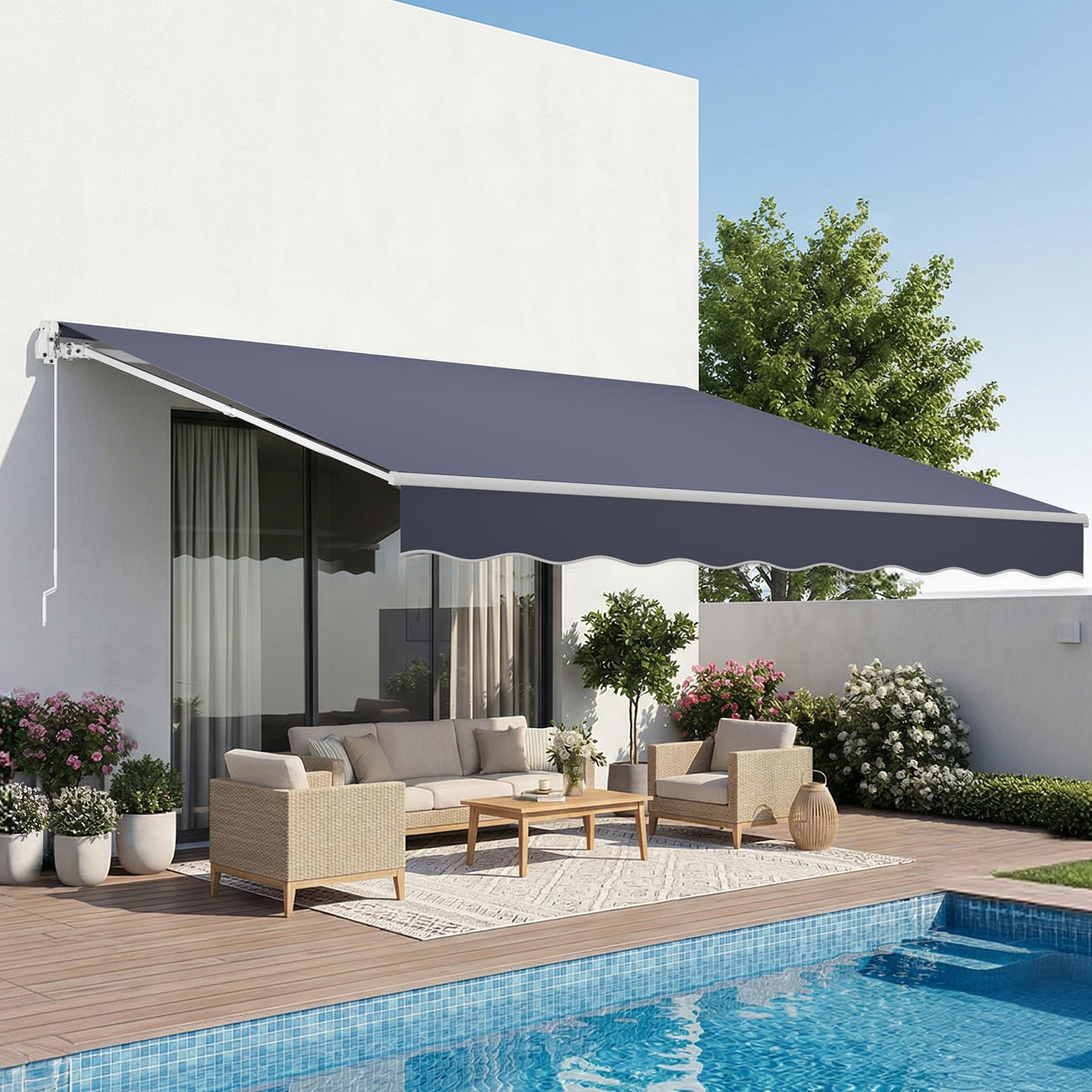 VEVOR Manual Retractable Patio Awning Sun Shade